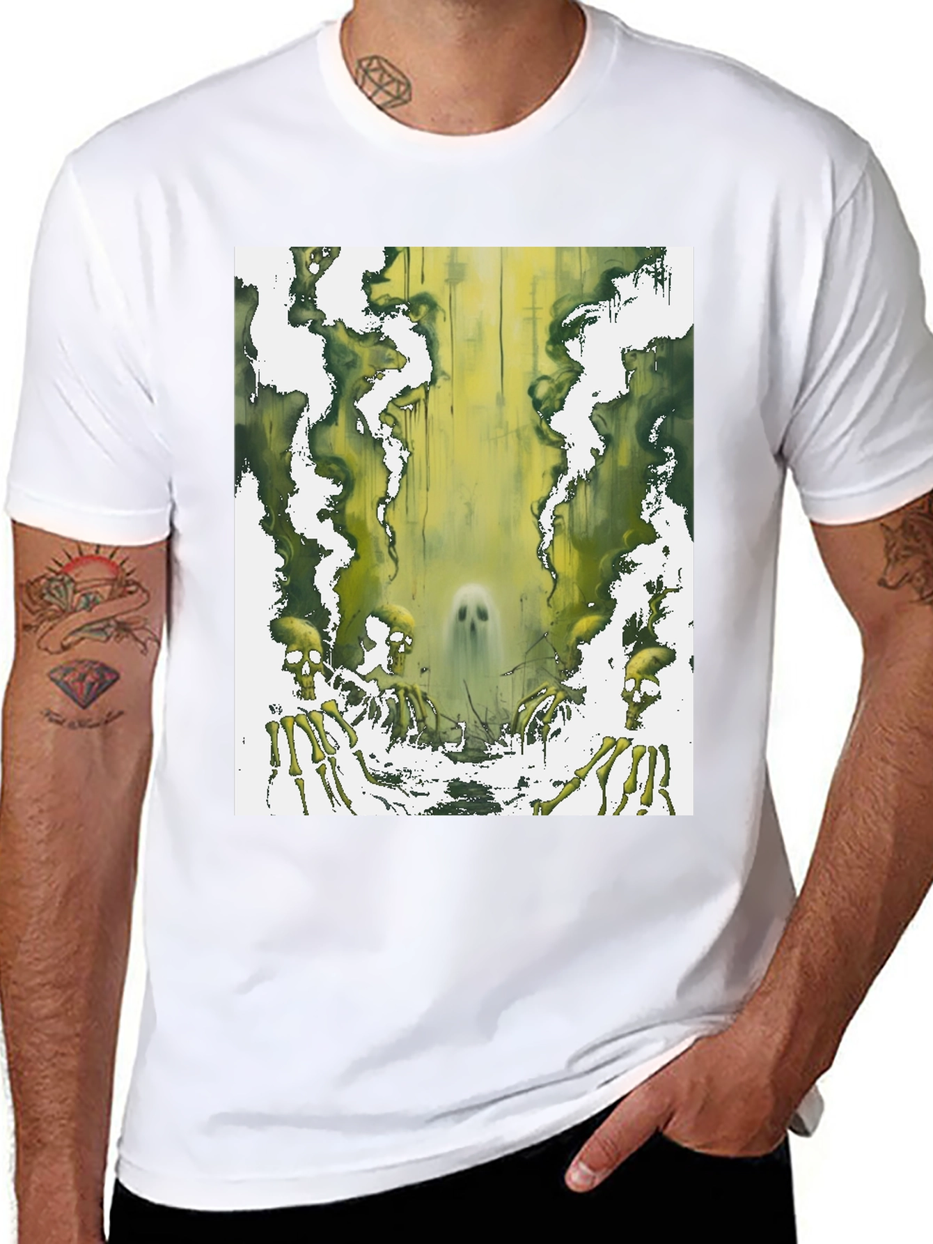 Ghostly Green Skeleton Graphic Tee