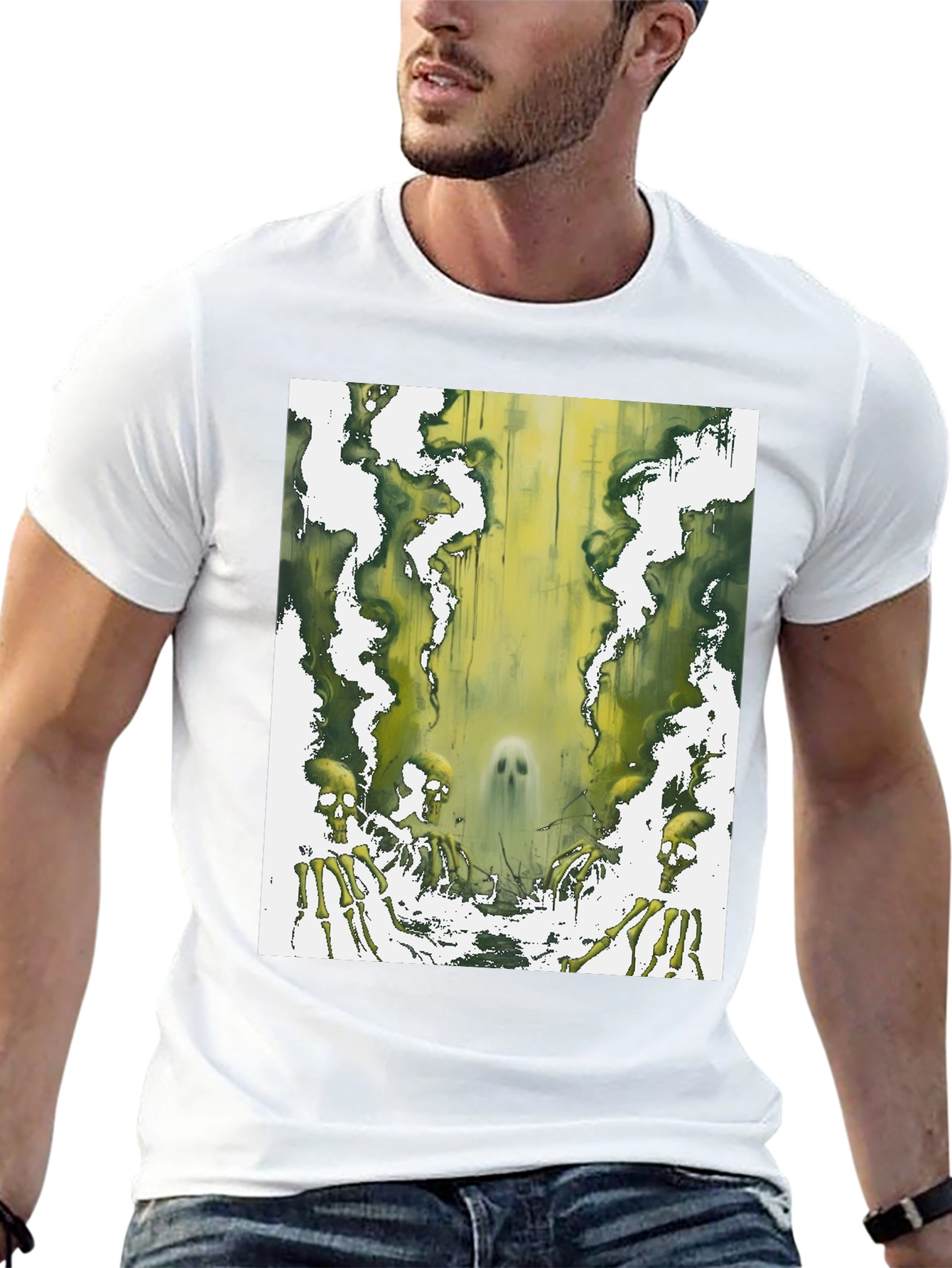 Ghostly Green Skeleton Graphic Tee