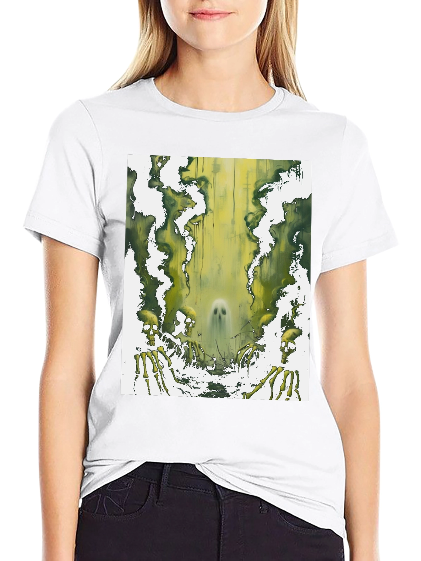 Ghostly Green Skeleton Graphic Tee