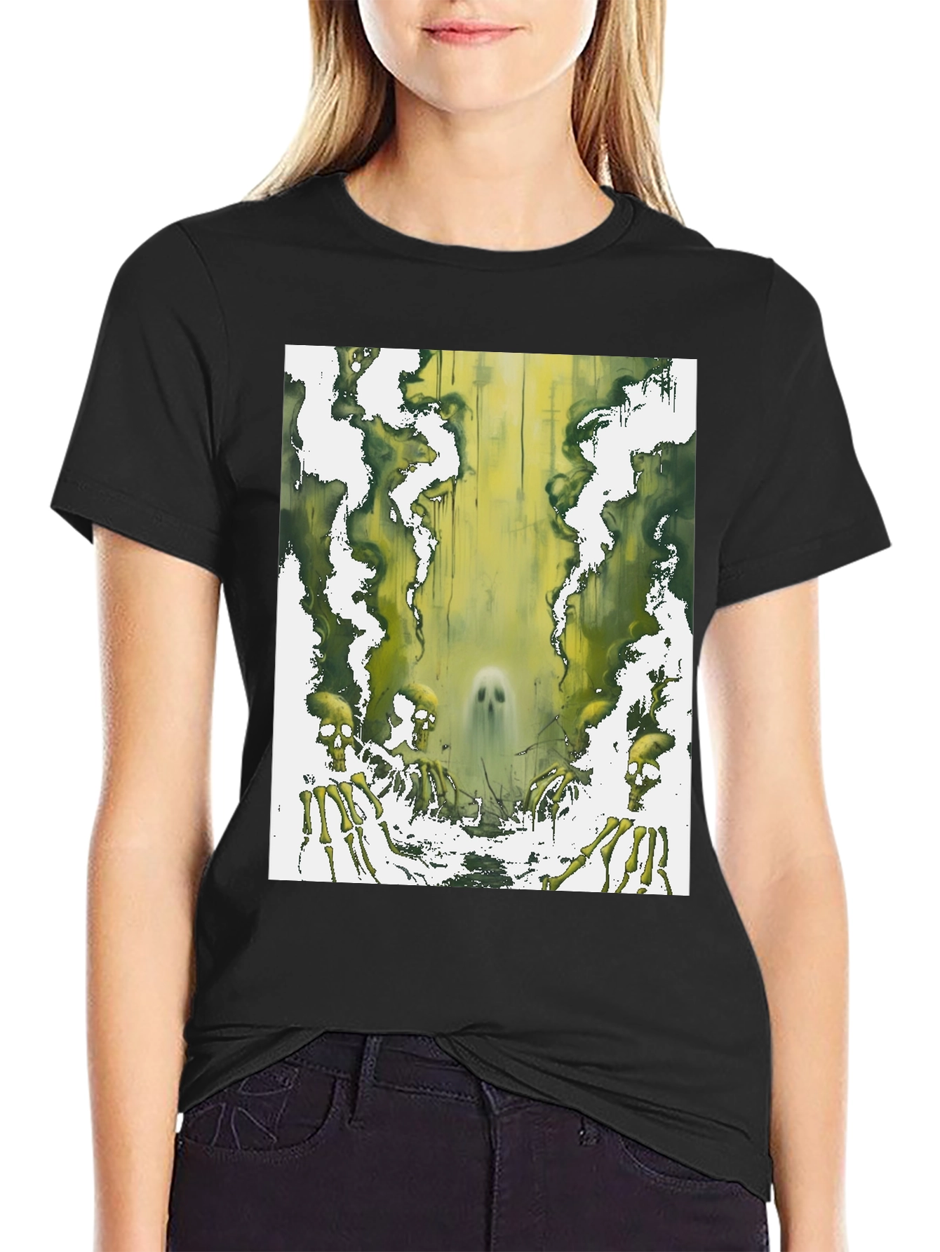 Ghostly Green Skeleton Graphic Tee