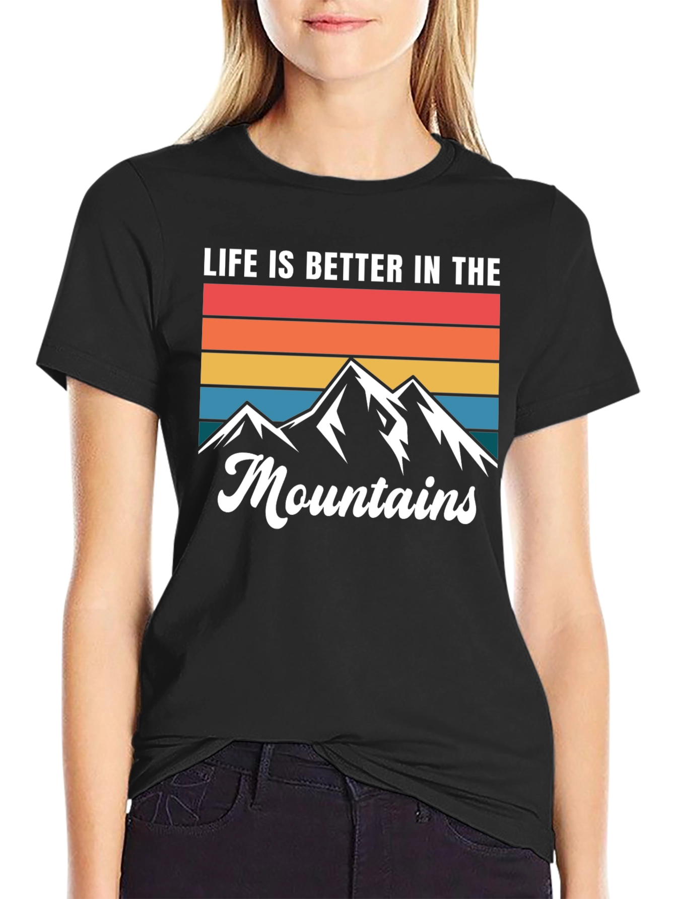 Life is Better in the Mountains Black Graphic T-Shirt