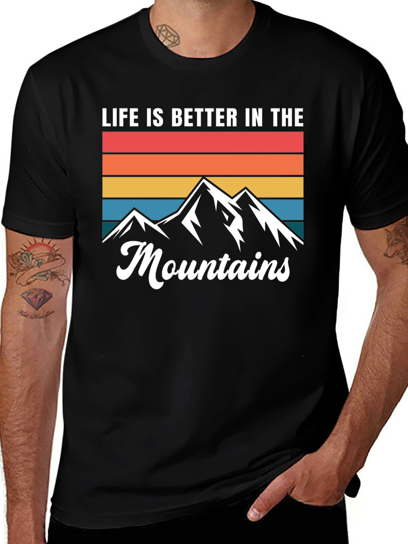 Life is Better in the Mountains Black Graphic T-Shirt