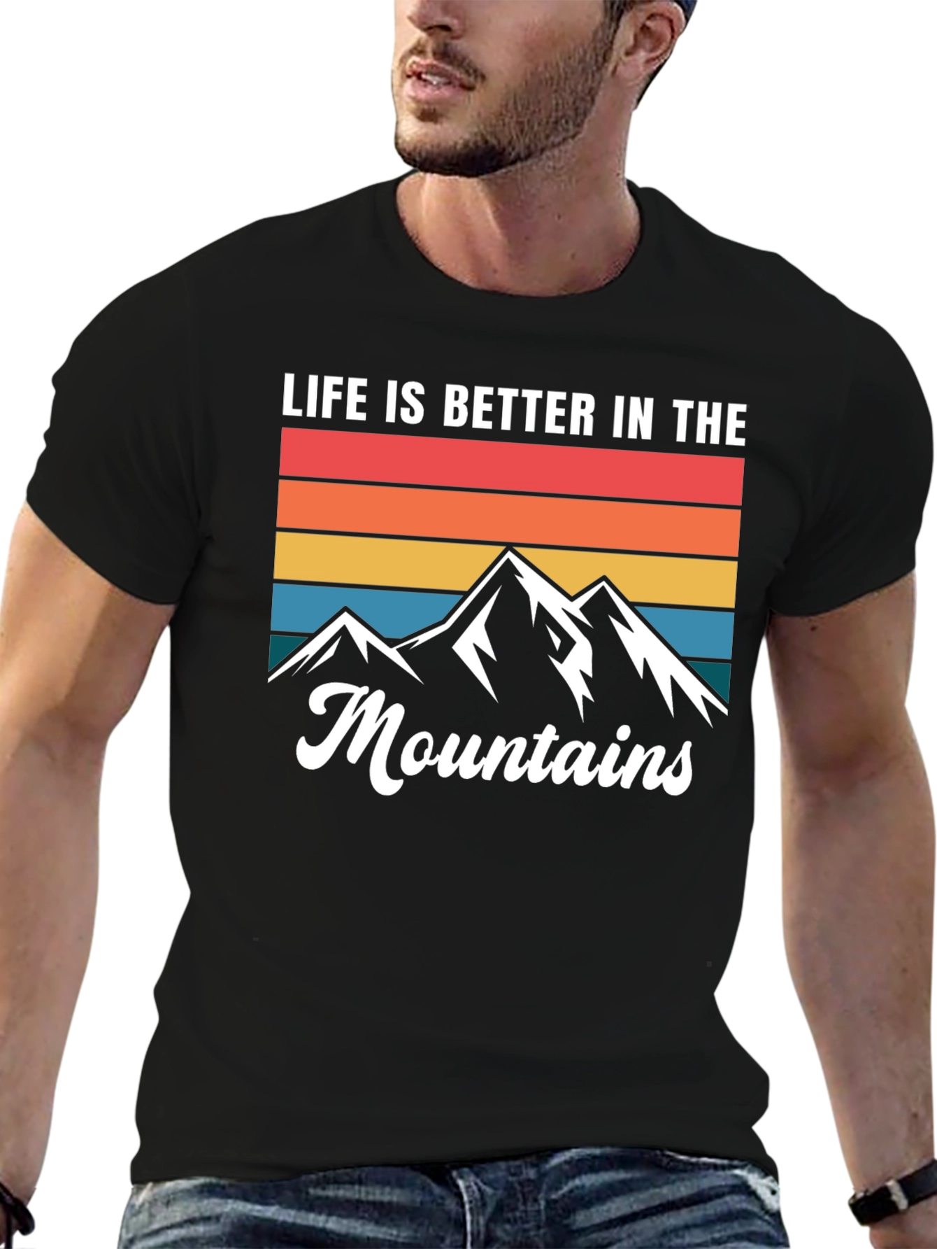Life is Better in the Mountains Black Graphic T-Shirt