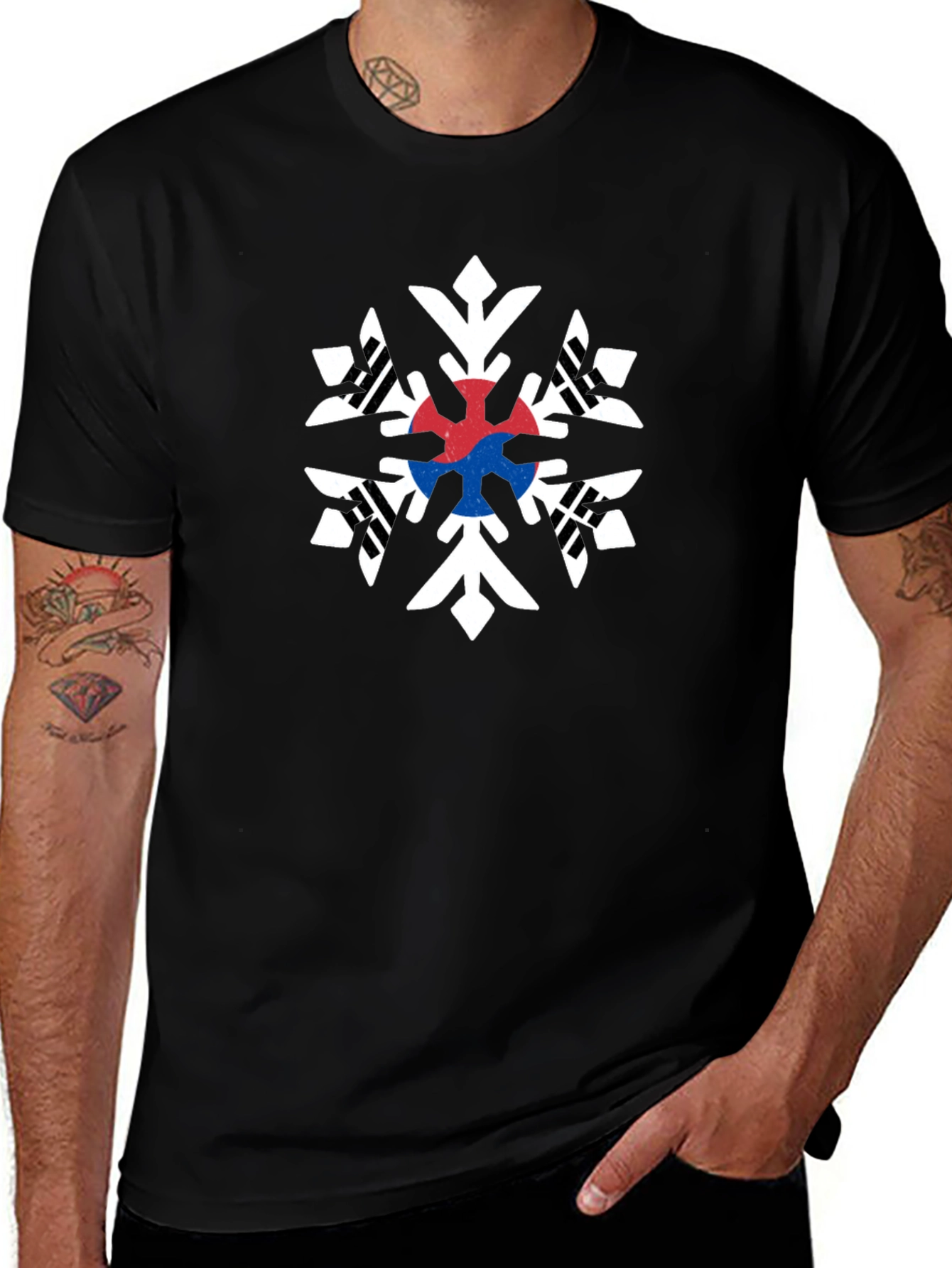 South Korea Flag Snowflake Black T-Shirt