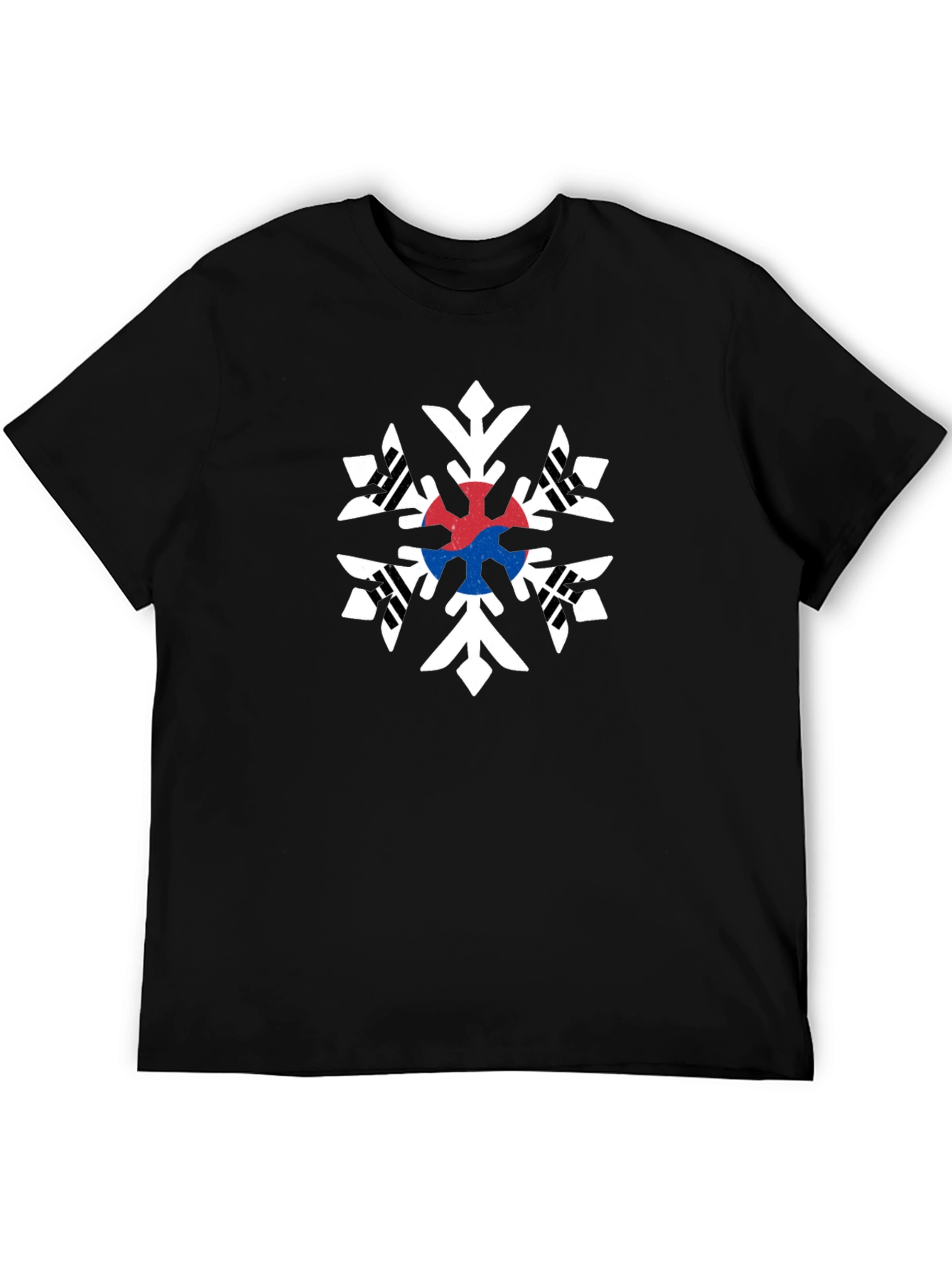 South Korea Flag Snowflake Black T-Shirt