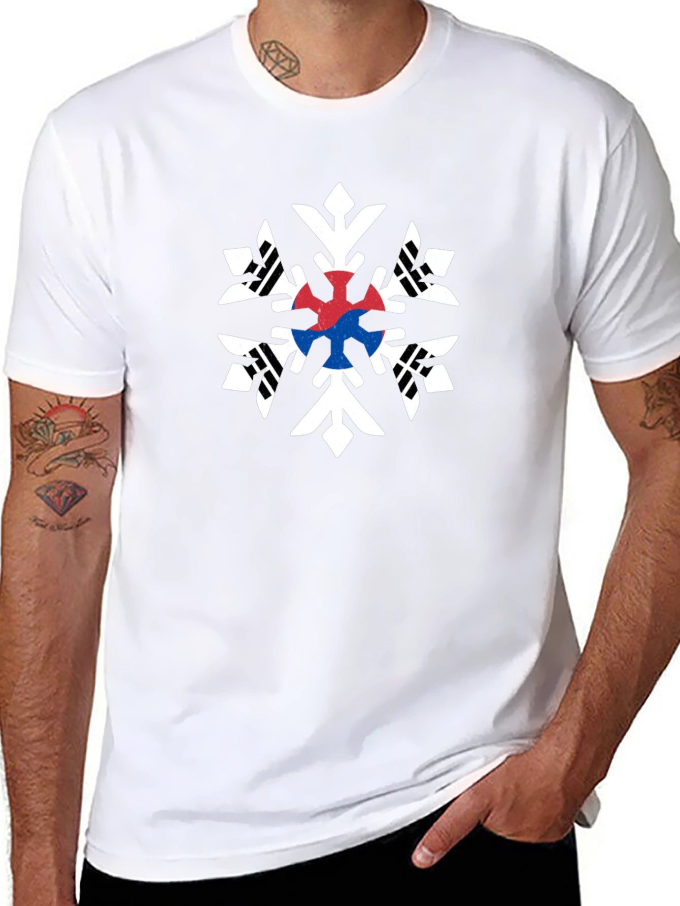 South Korea Flag Snowflake Black T-Shirt