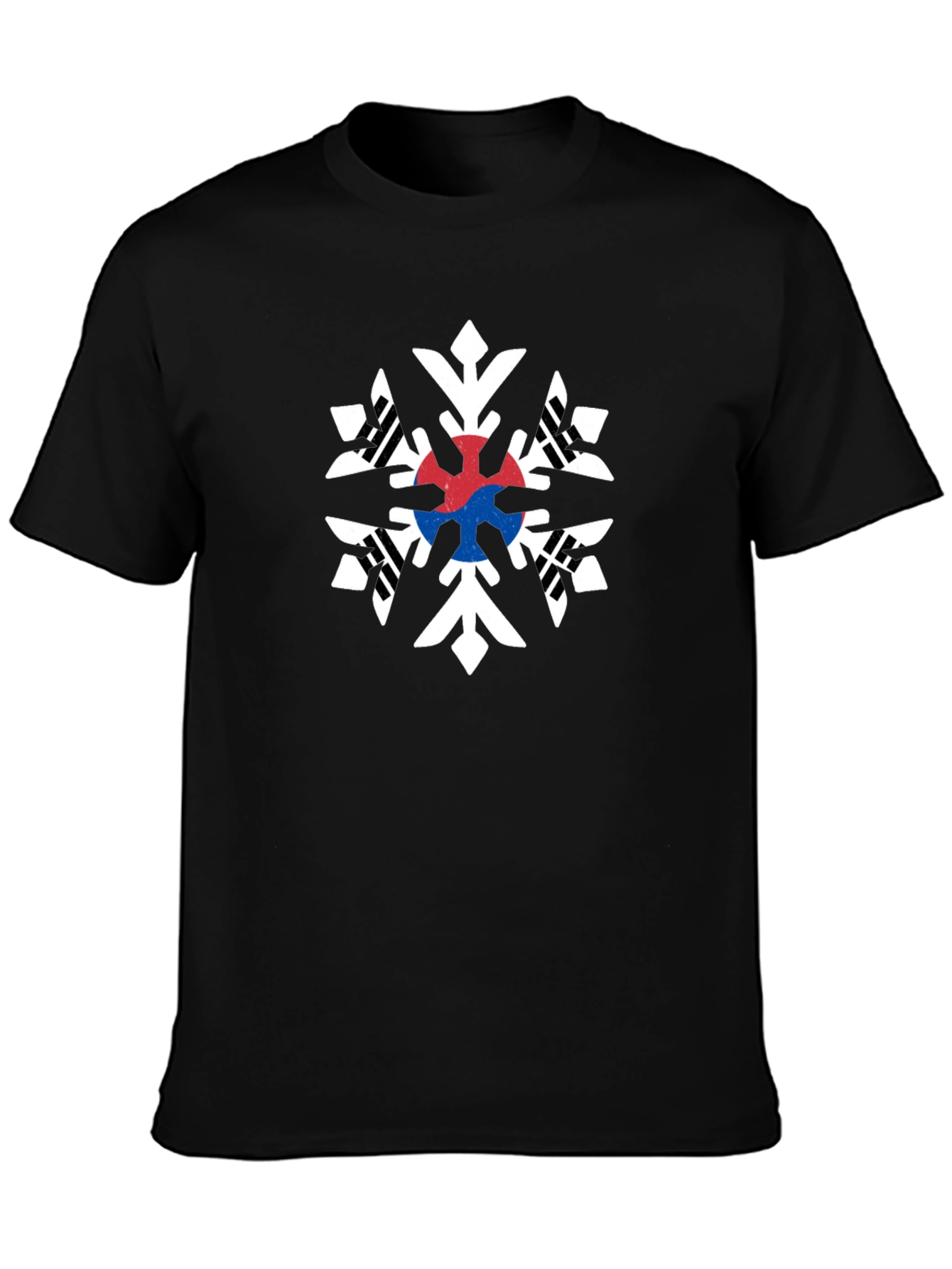 South Korea Flag Snowflake Black T-Shirt