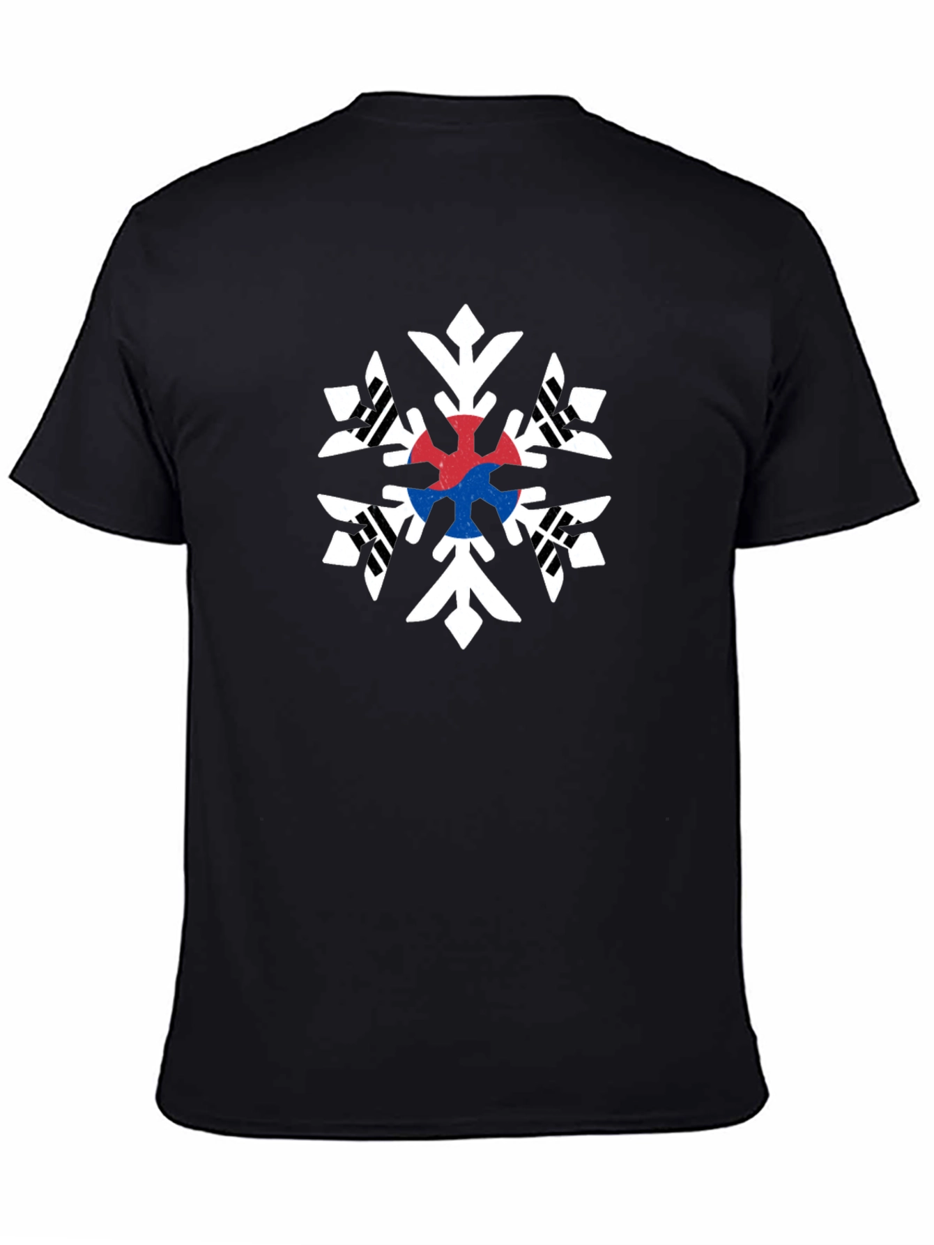 South Korea Flag Snowflake Black T-Shirt
