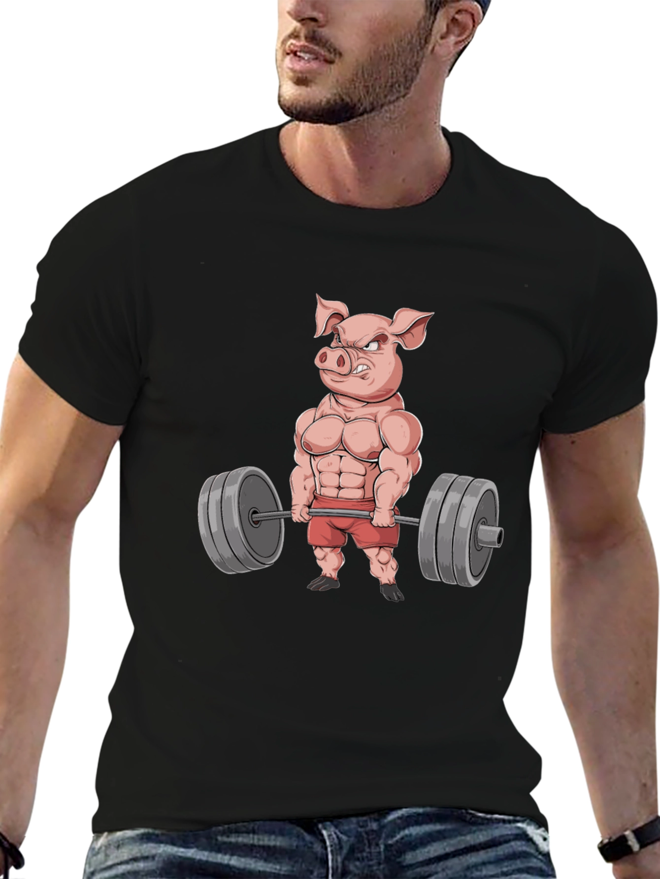 Funny Pig Gym Workout Black T-Shirt