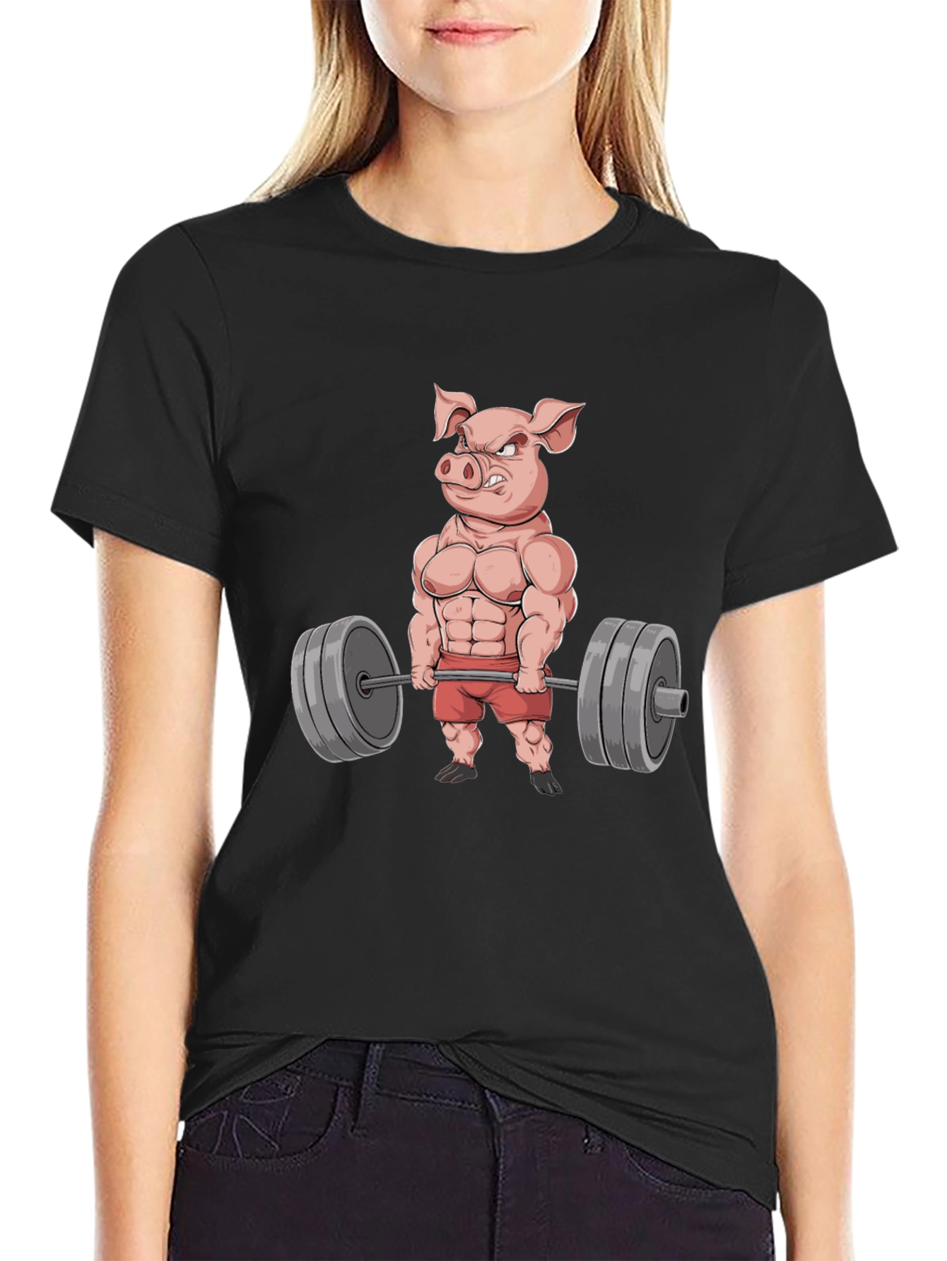 Funny Pig Gym Workout Black T-Shirt