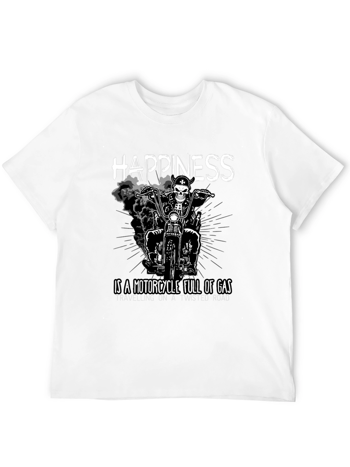 Happiness Motorcycle Black Graphic T-Shirt