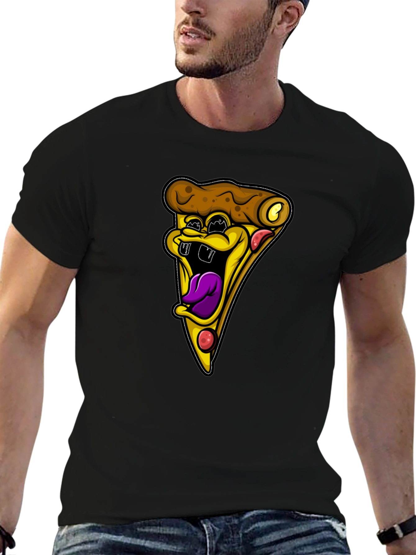 Funny Pizza Slice Graphic Black T-Shirt