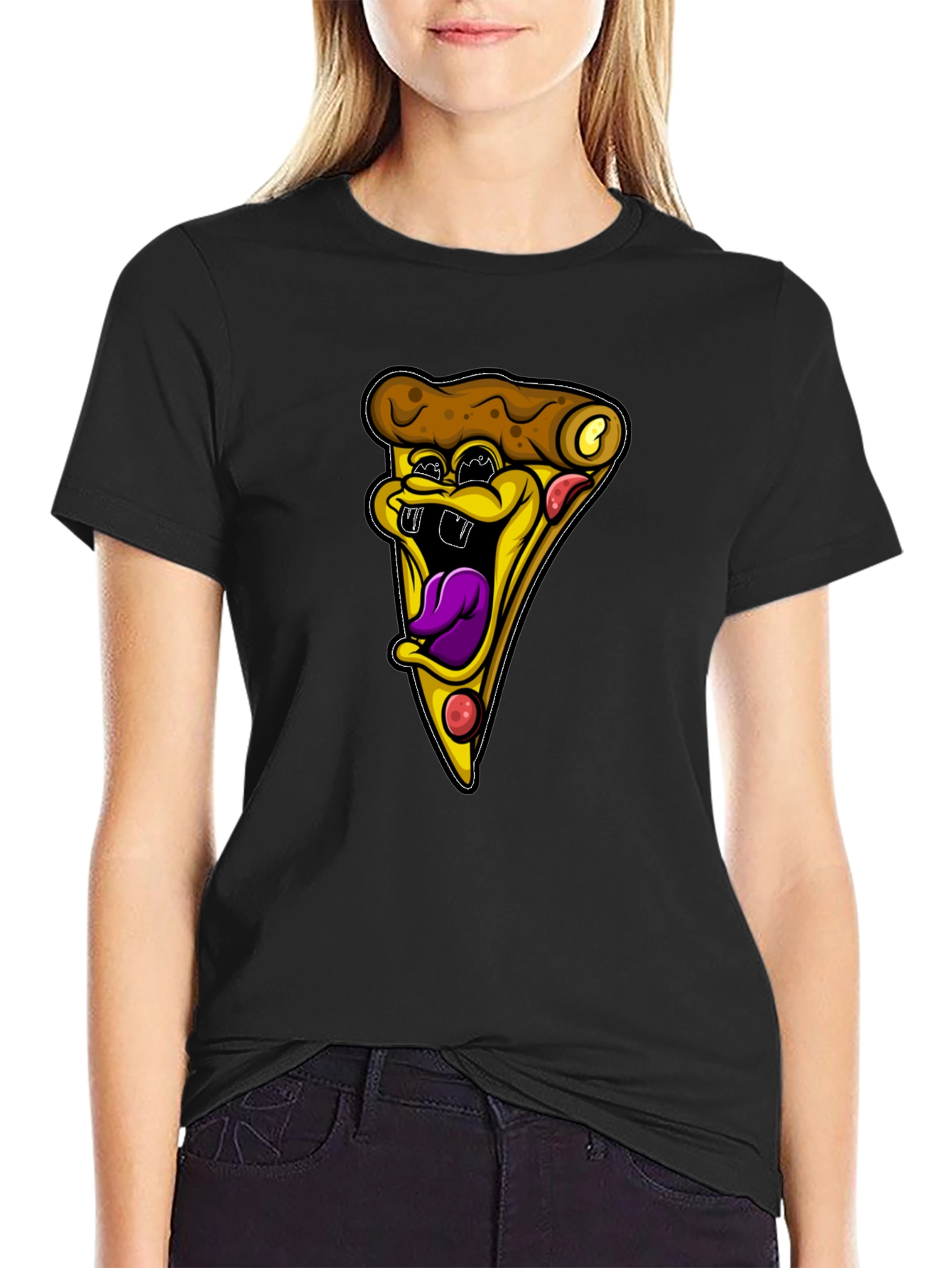 Funny Pizza Slice Graphic Black T-Shirt