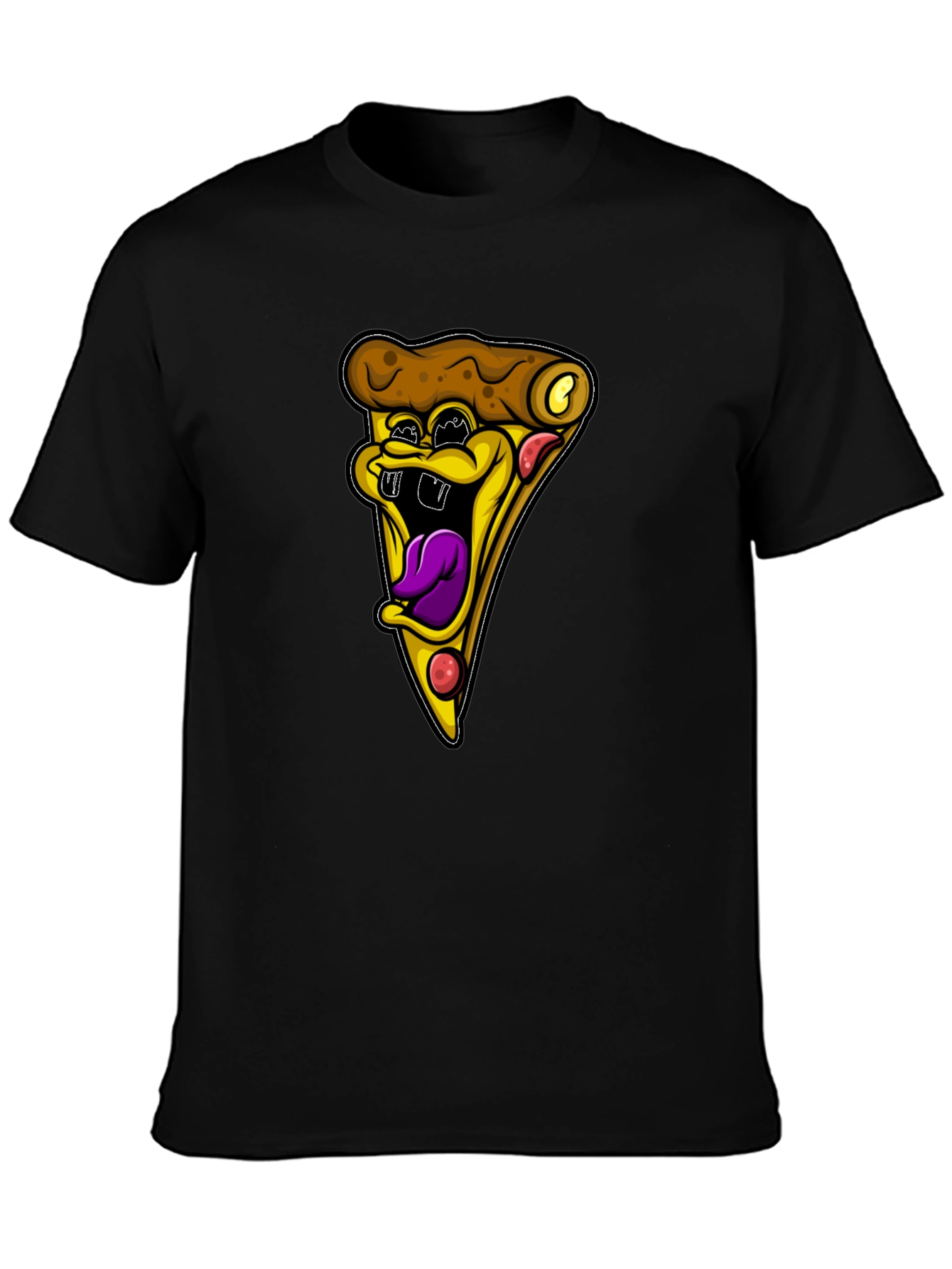 Funny Pizza Slice Graphic Black T-Shirt
