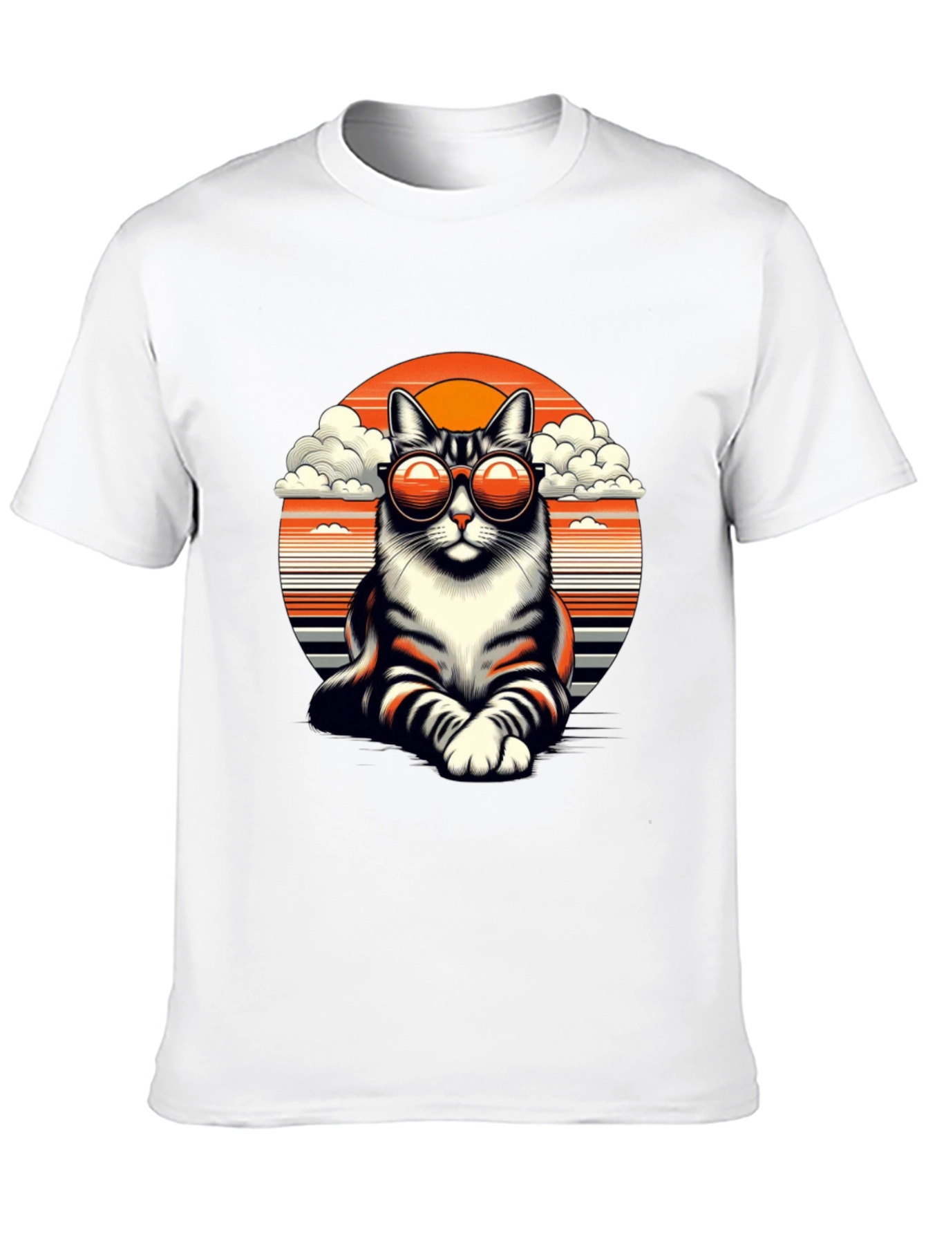 Cool Cat T-Shirt - Retro Sunset Design