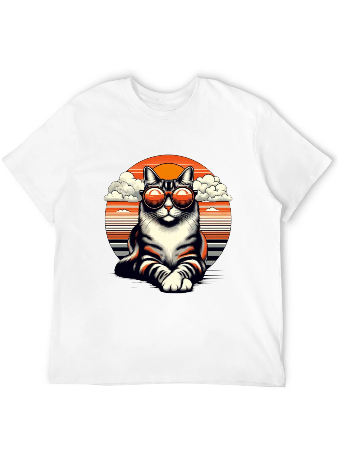 Cool Cat T-Shirt - Retro Sunset Design