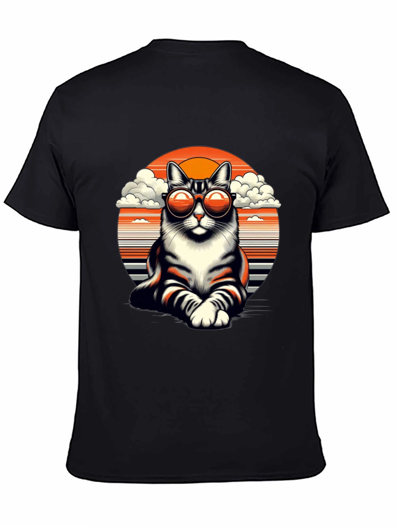 Cool Cat T-Shirt - Retro Sunset Design