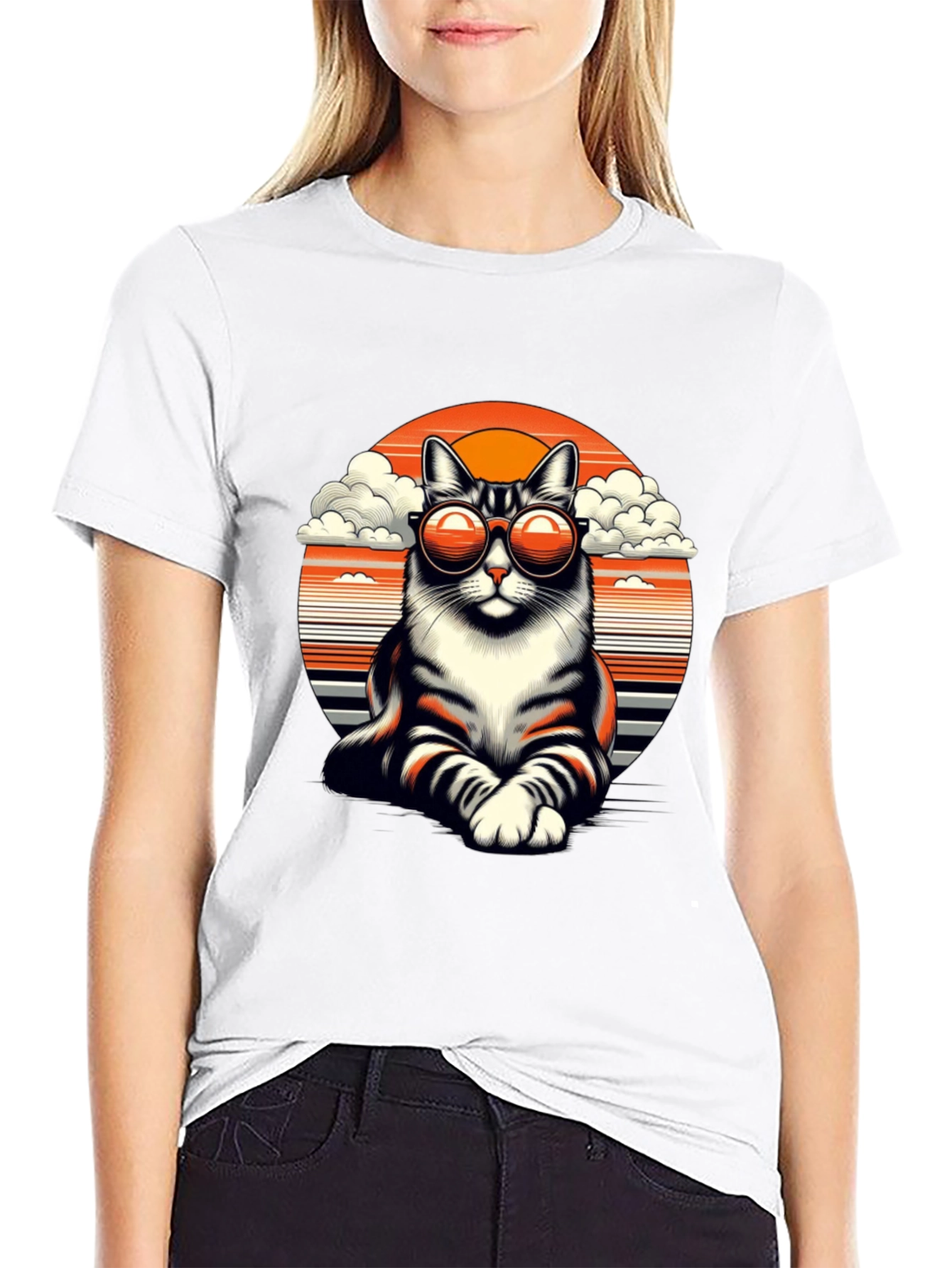 Cool Cat T-Shirt - Retro Sunset Design