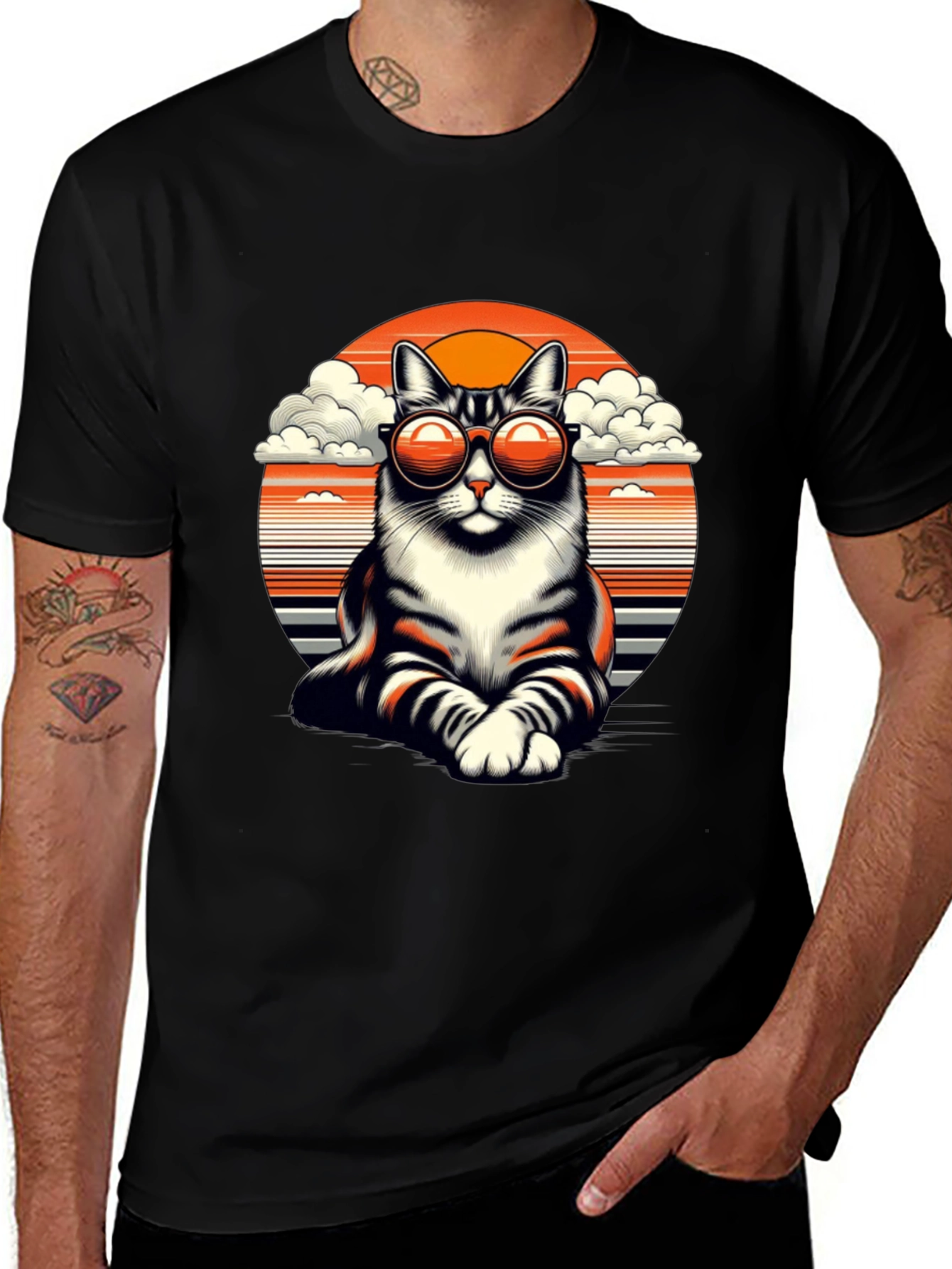 Cool Cat T-Shirt - Retro Sunset Design