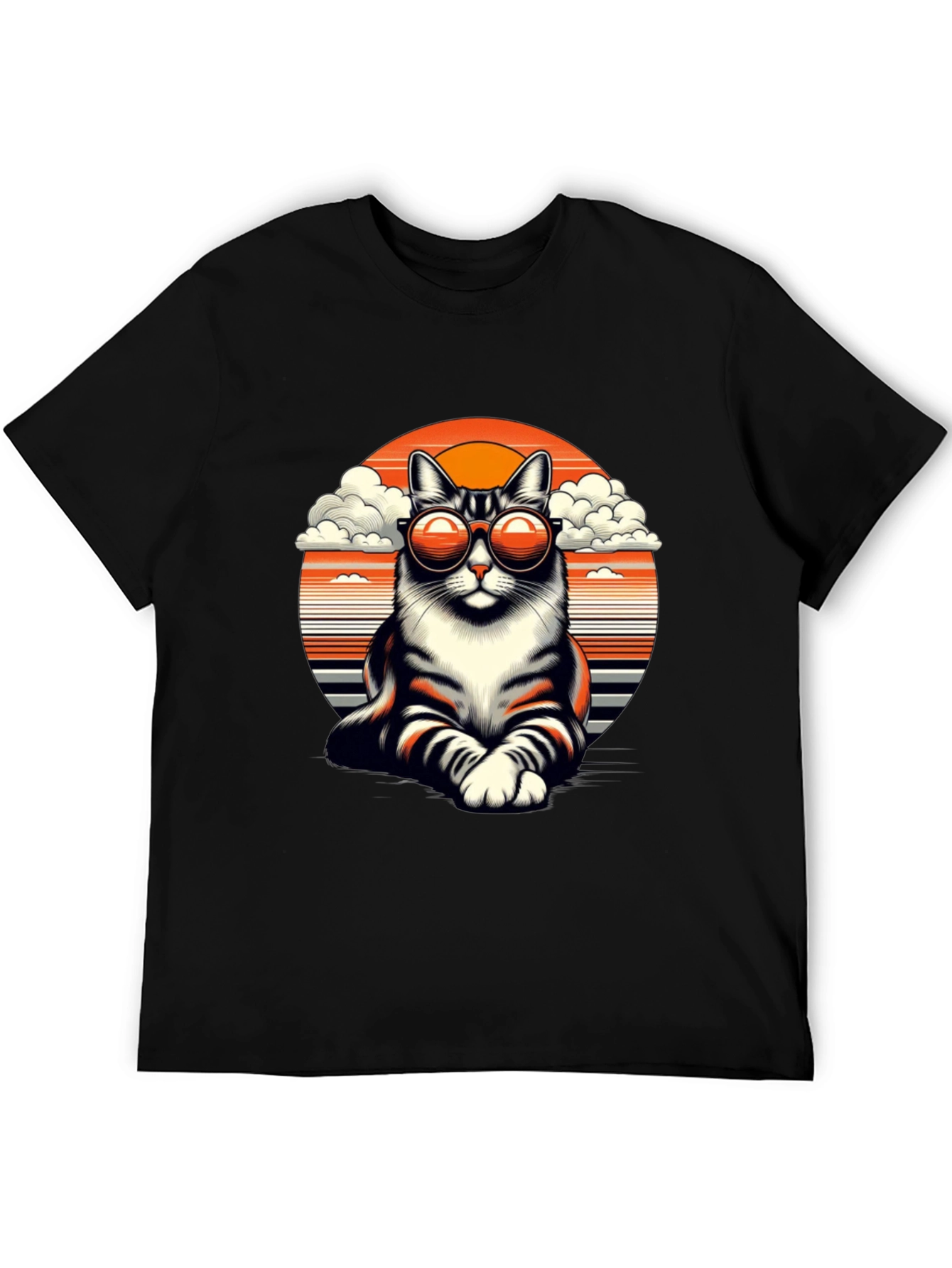 Cool Cat T-Shirt - Retro Sunset Design