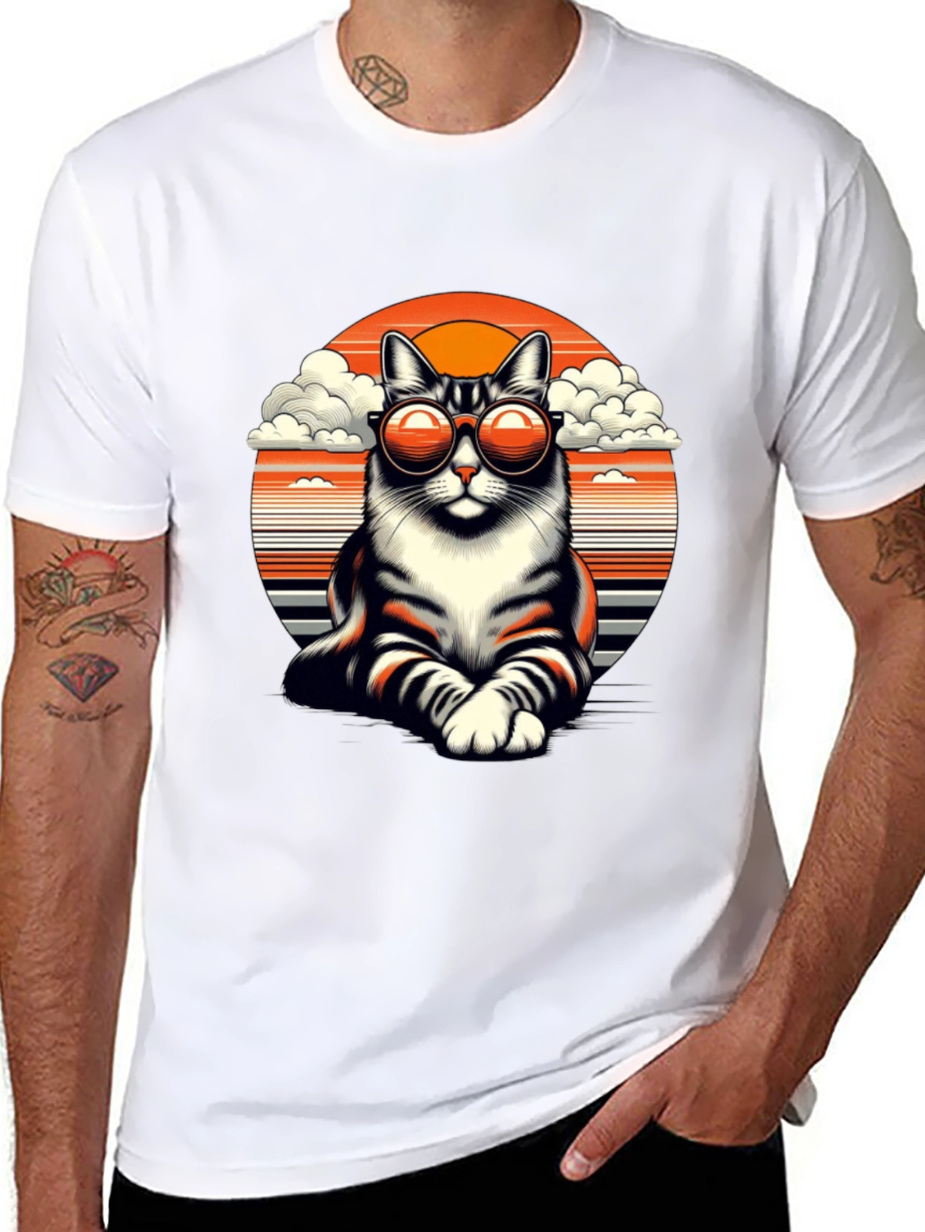 Cool Cat T-Shirt - Retro Sunset Design
