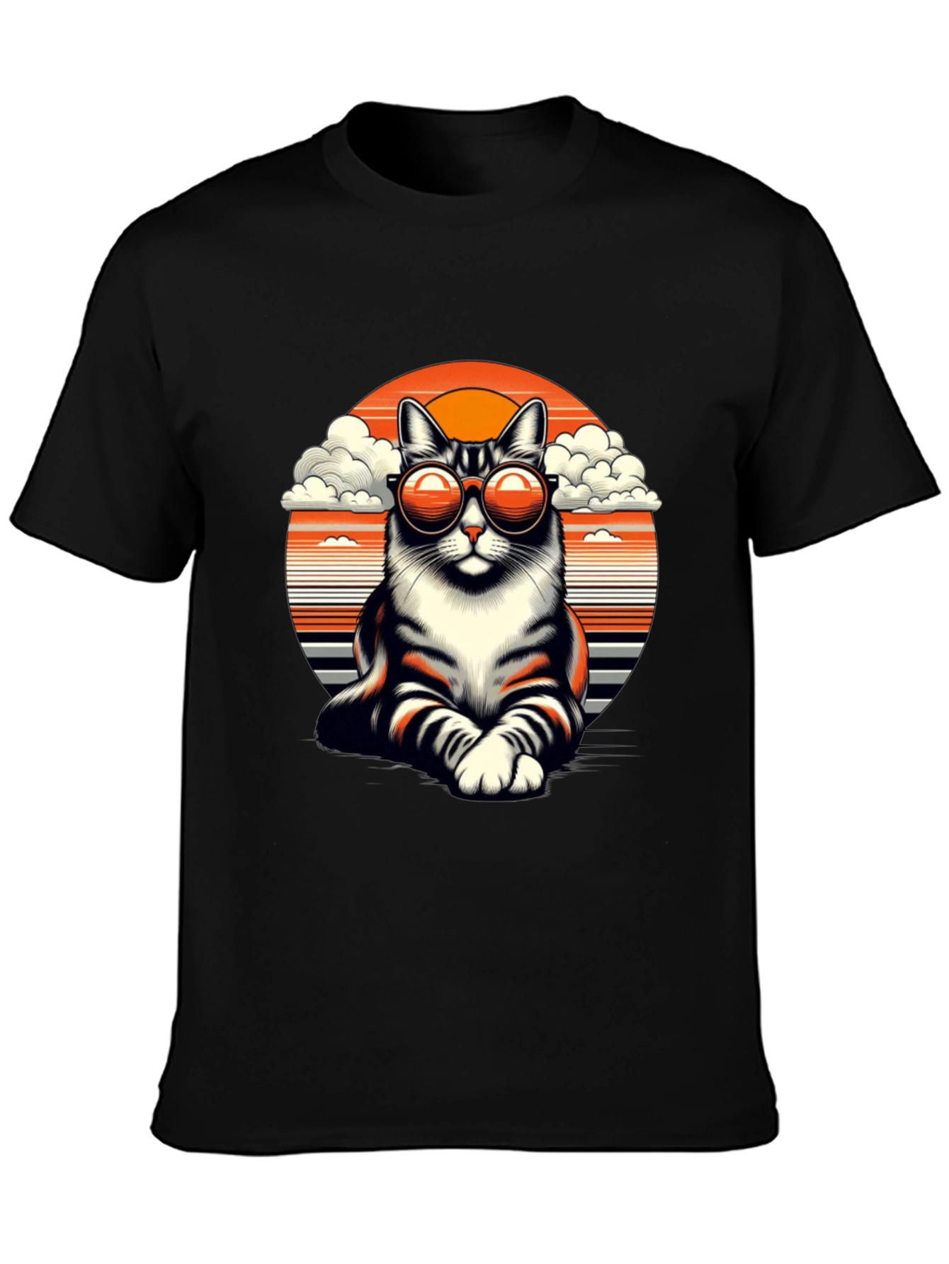 Cool Cat T-Shirt - Retro Sunset Design