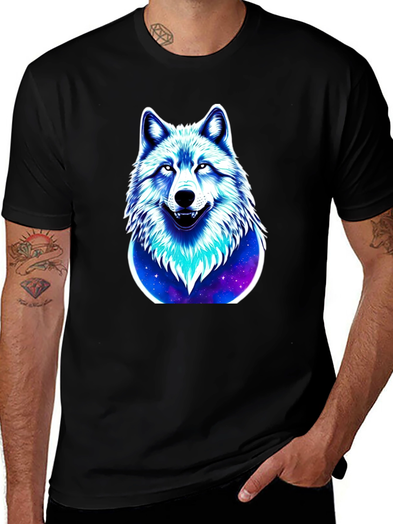 Wolf Galaxy Graphic Black T-Shirt