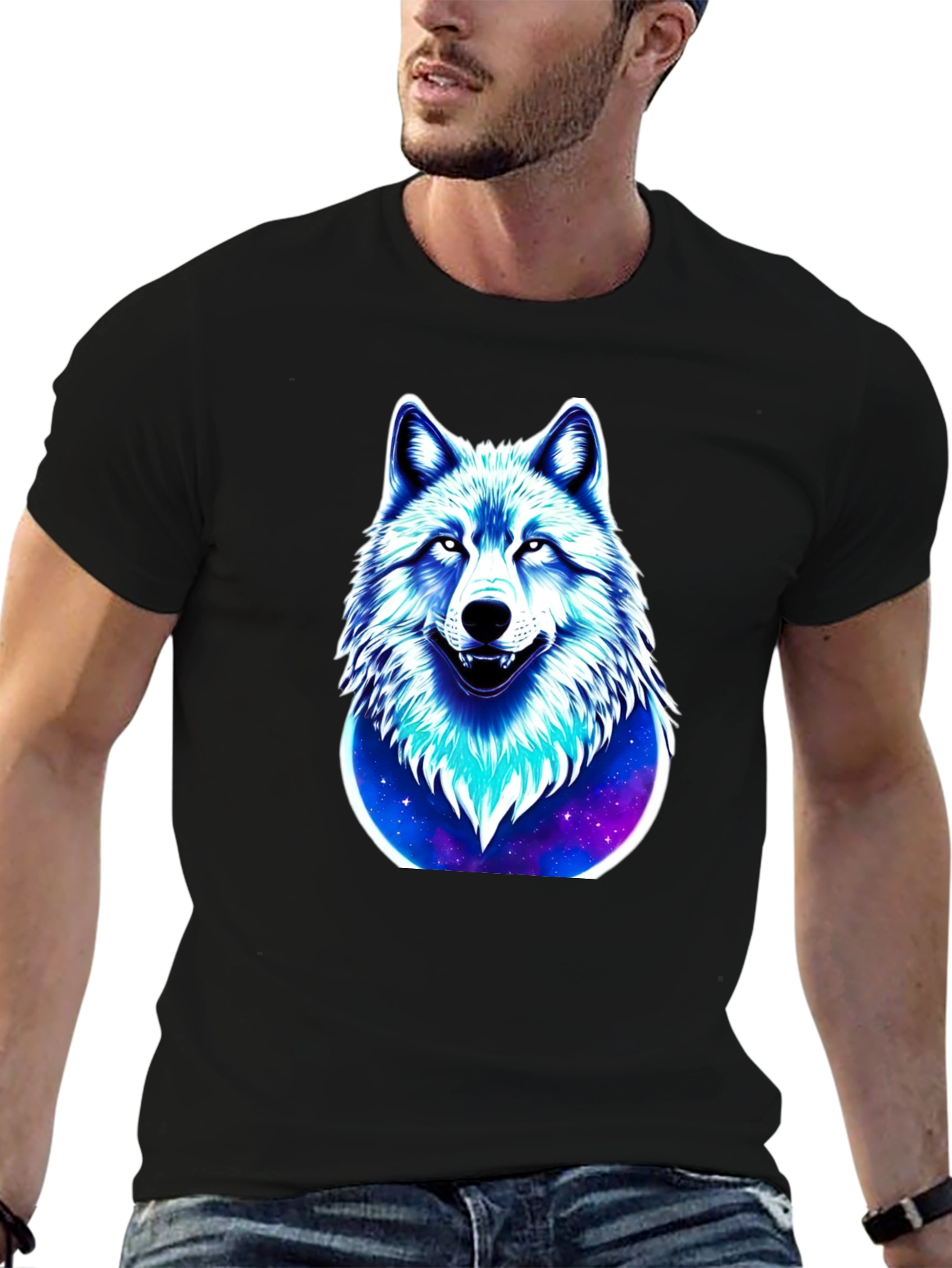Wolf Galaxy Graphic Black T-Shirt