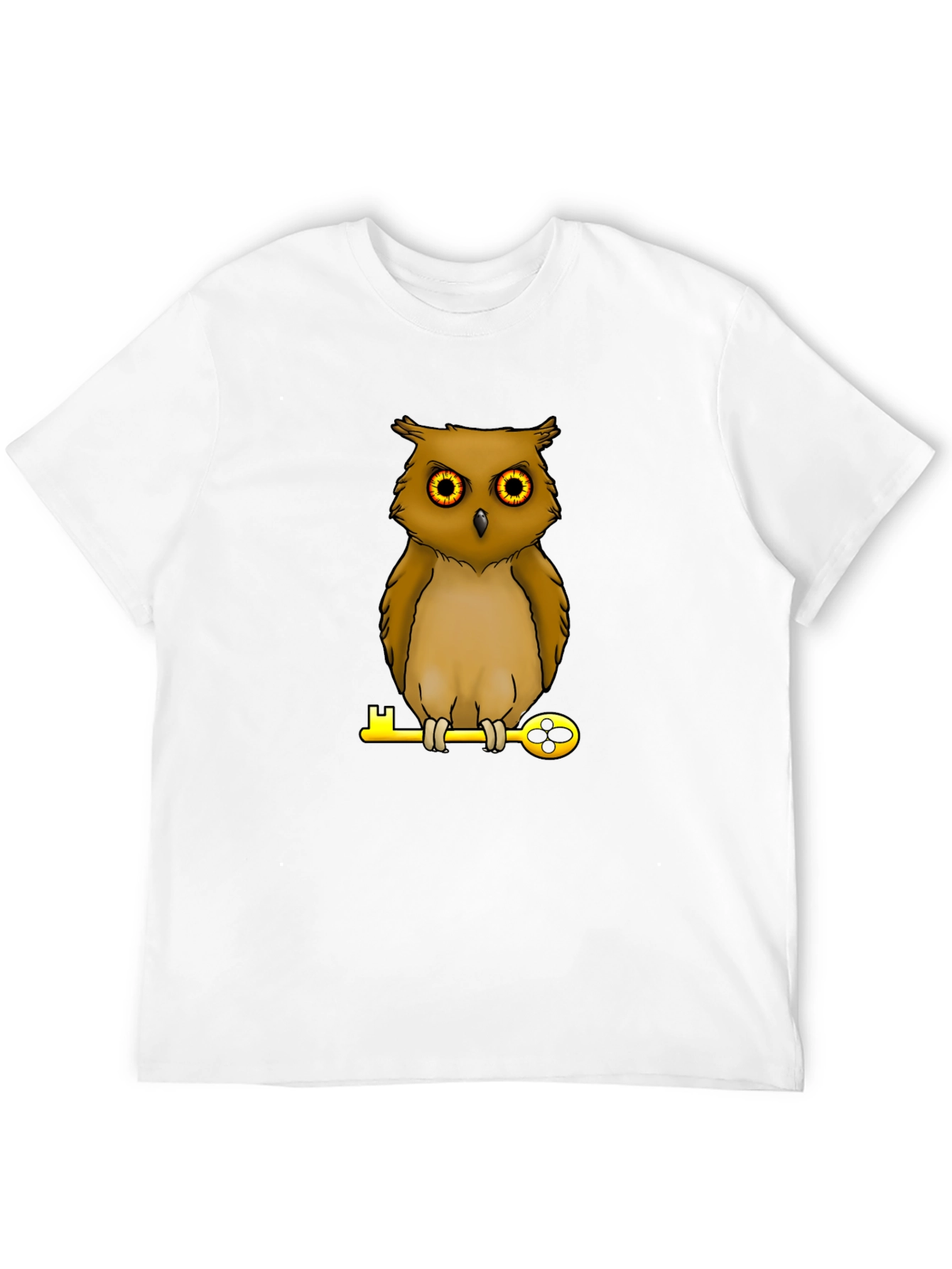 Owl on Key Graphic Tee - Black Cotton T-Shirt