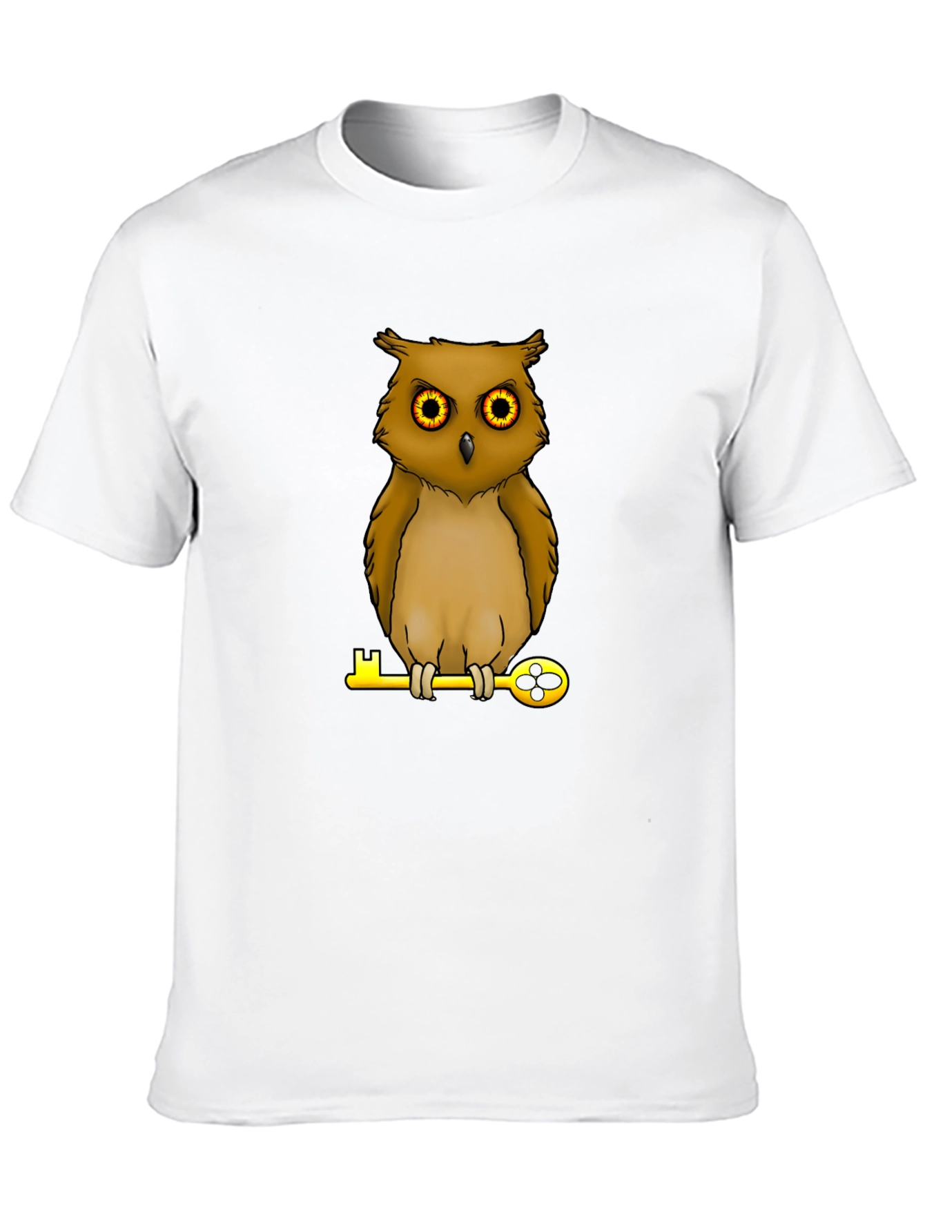 Owl on Key Graphic Tee - Black Cotton T-Shirt
