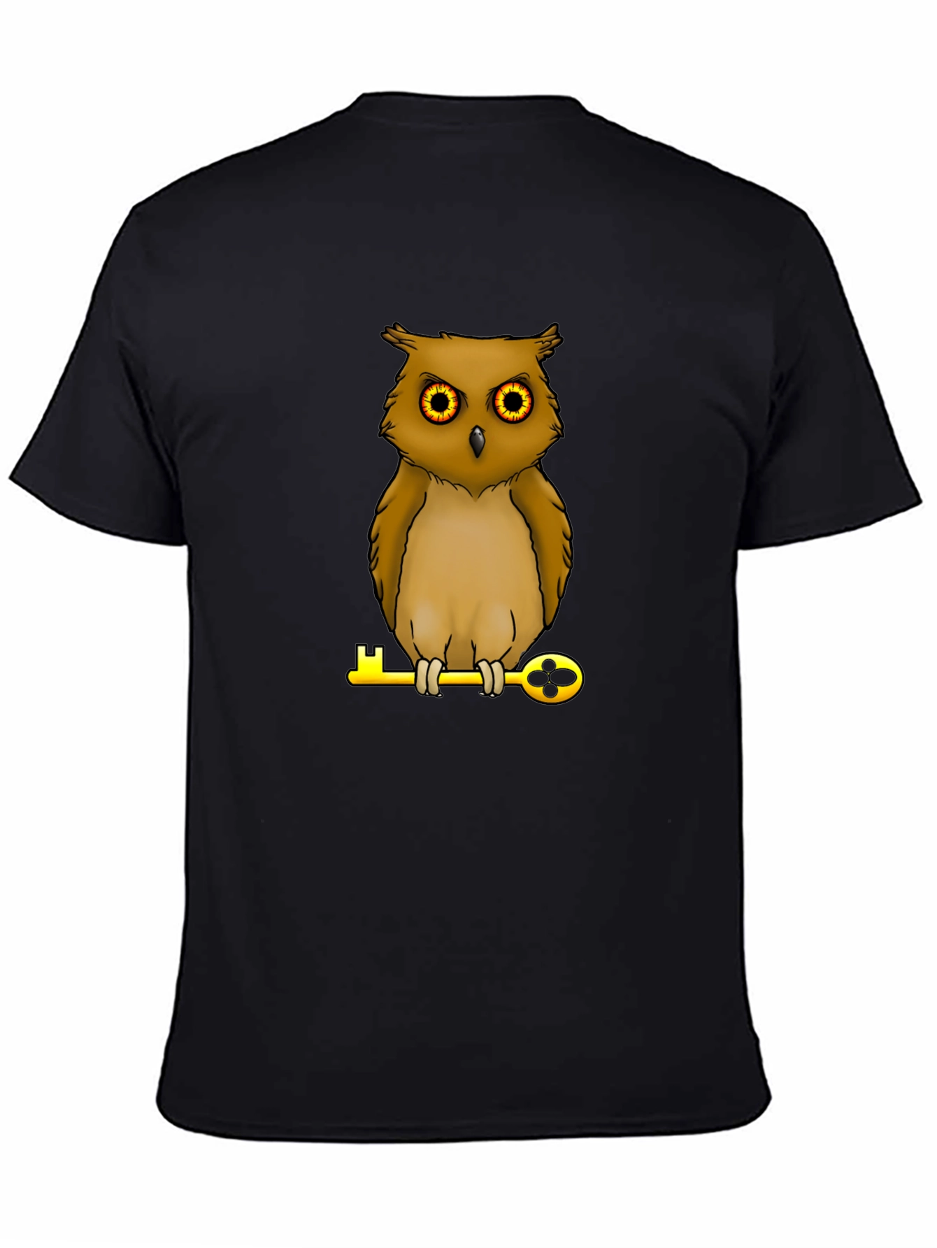 Owl on Key Graphic Tee - Black Cotton T-Shirt