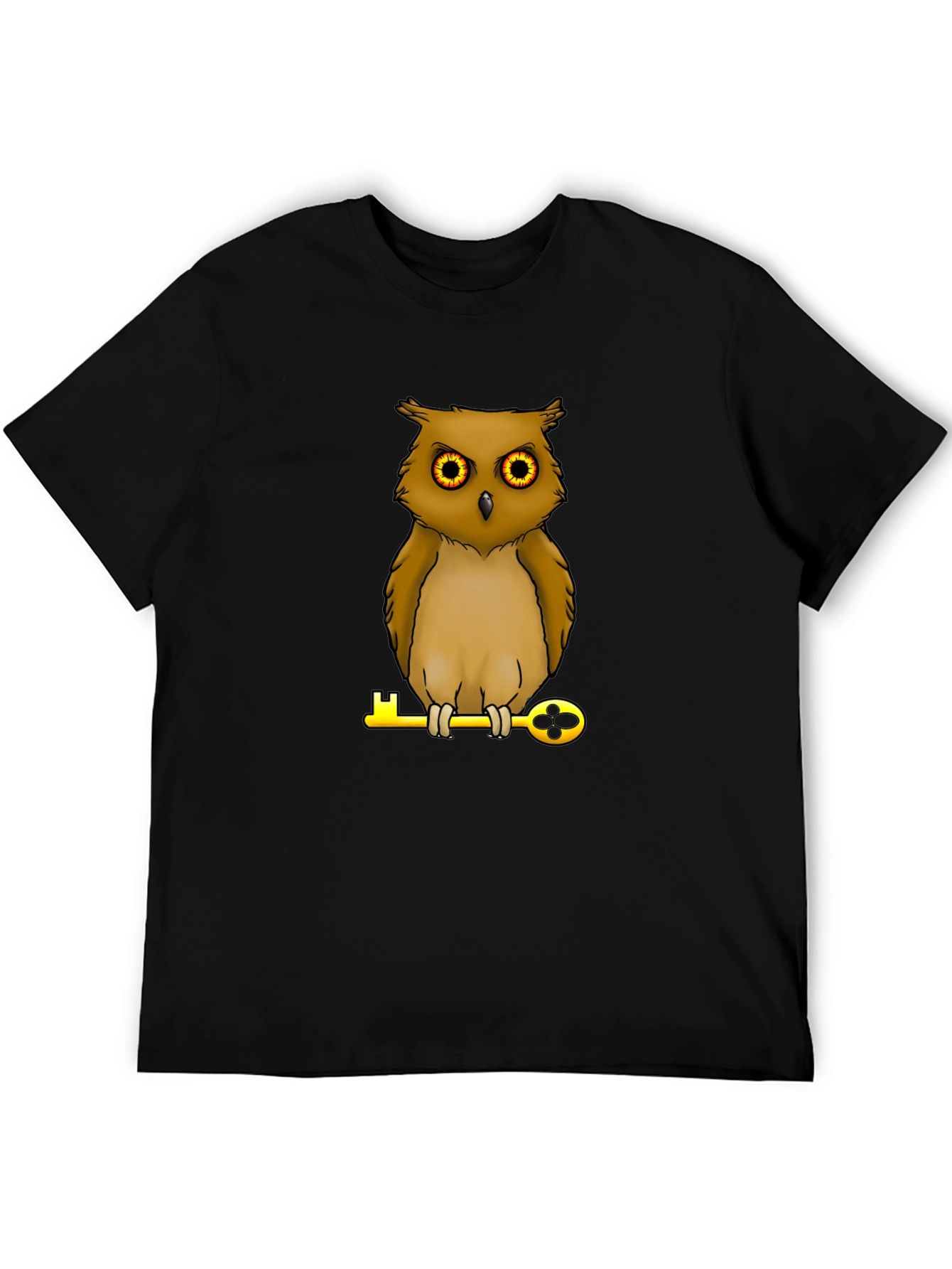 Owl on Key Graphic Tee - Black Cotton T-Shirt