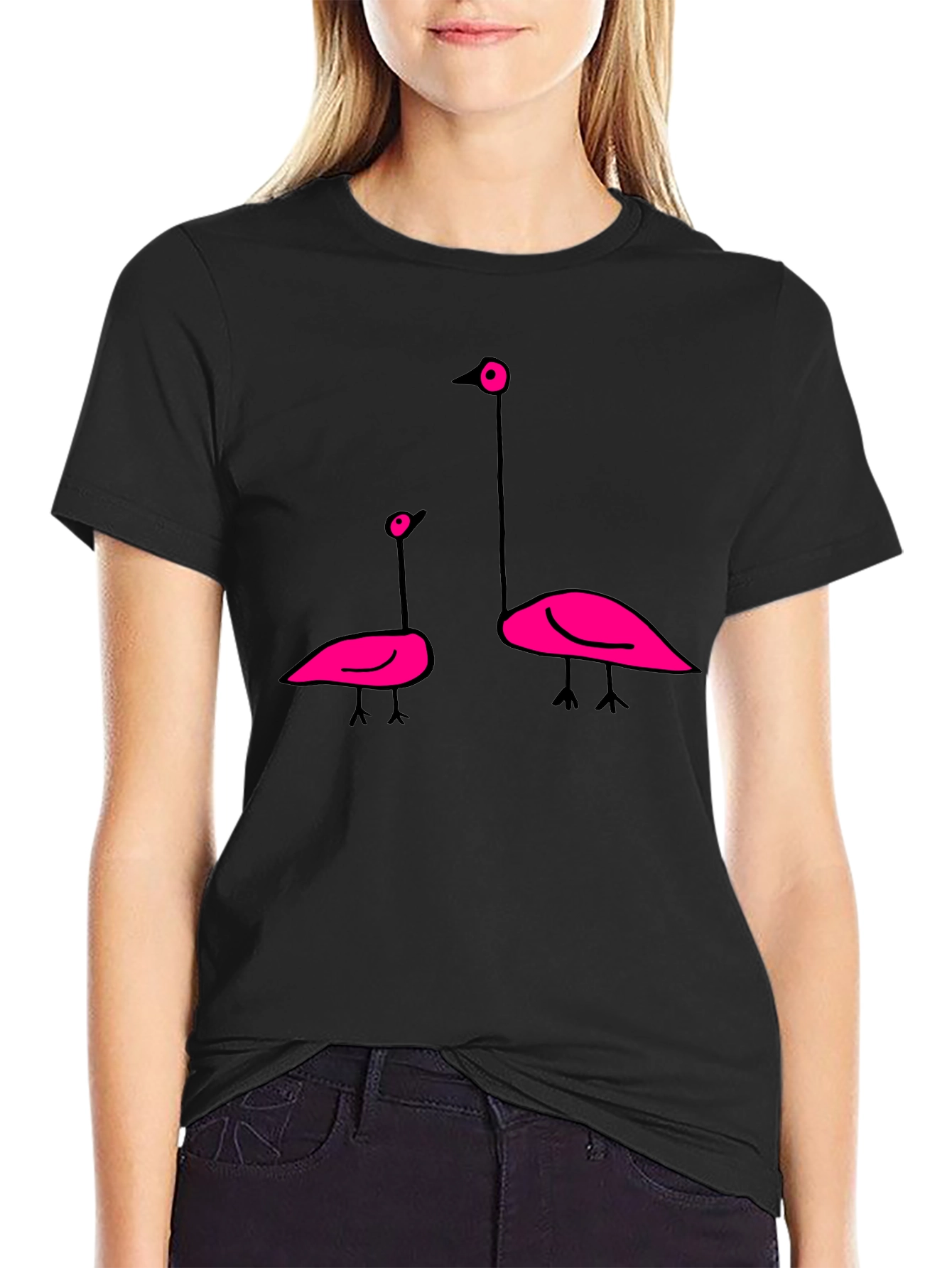 Flamingo Graphic Tee - Black Cotton T-Shirt