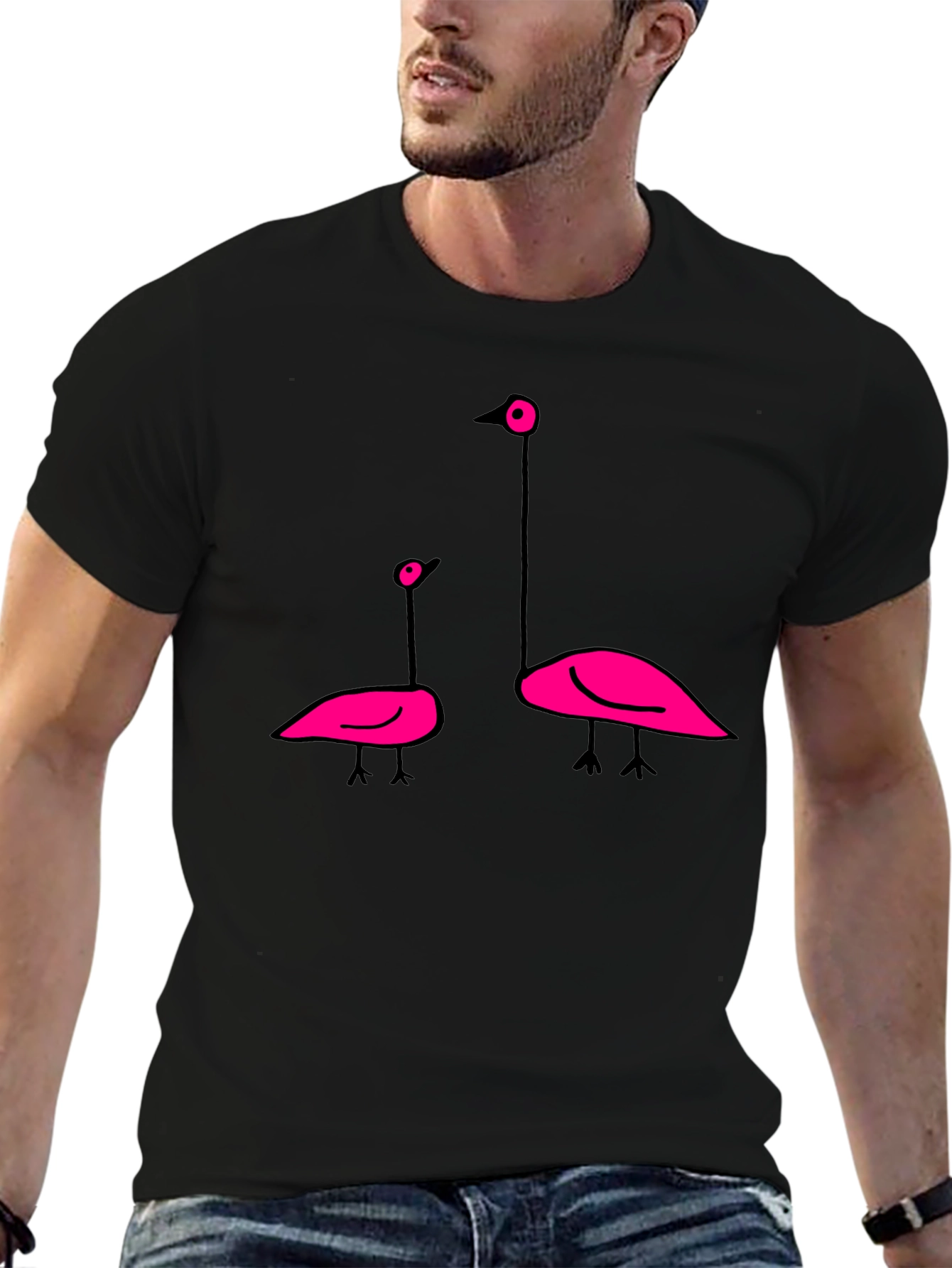 Flamingo Graphic Tee - Black Cotton T-Shirt