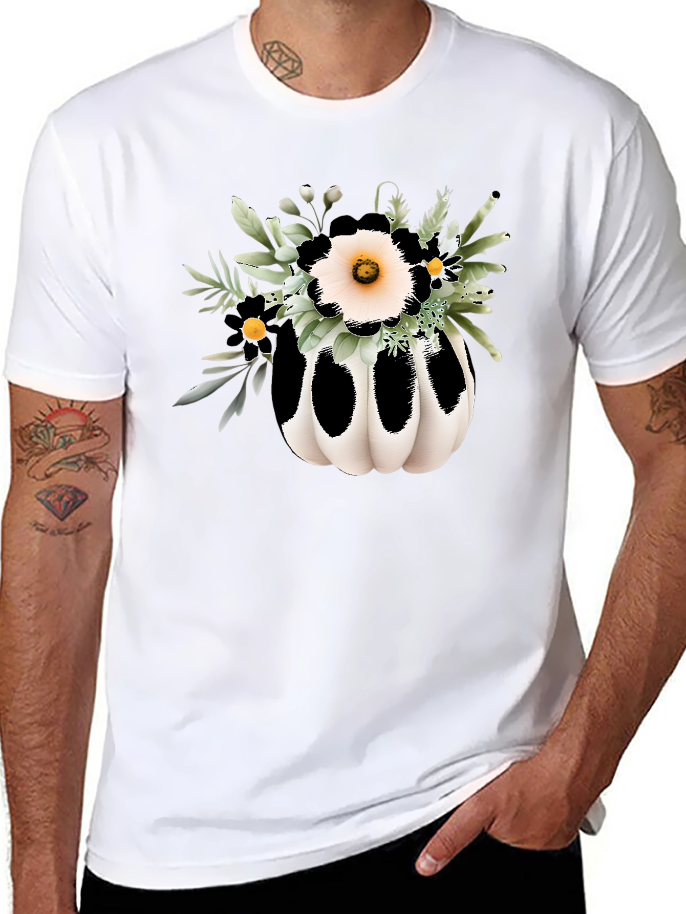 Floral Pumpkin Graphic Tee - Black