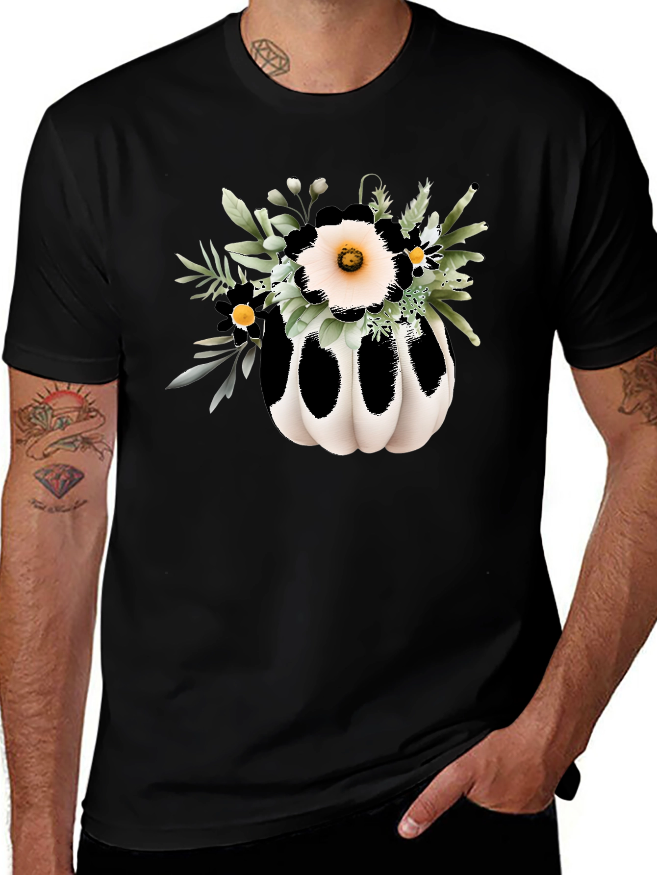 Floral Pumpkin Graphic Tee - Black