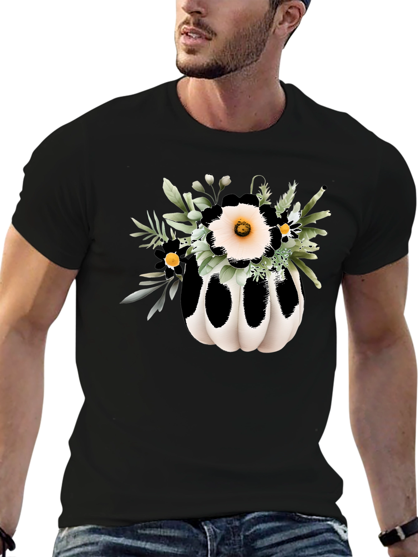 Floral Pumpkin Graphic Tee - Black