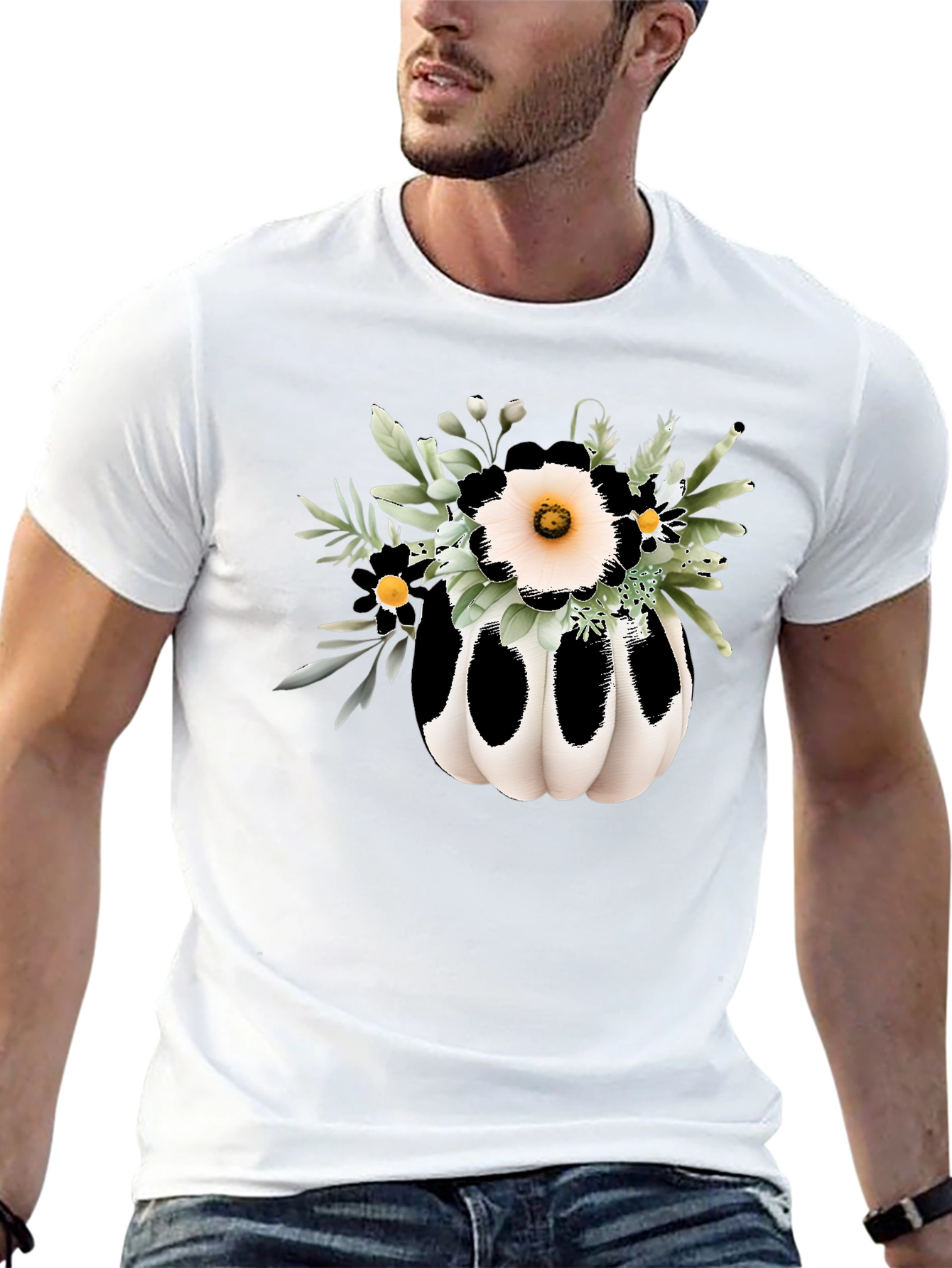 Floral Pumpkin Graphic Tee - Black