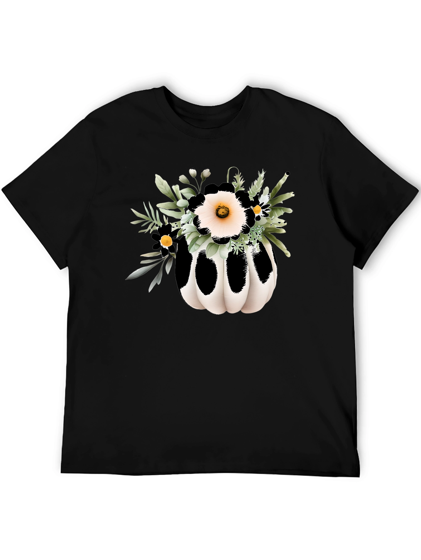 Floral Pumpkin Graphic Tee - Black