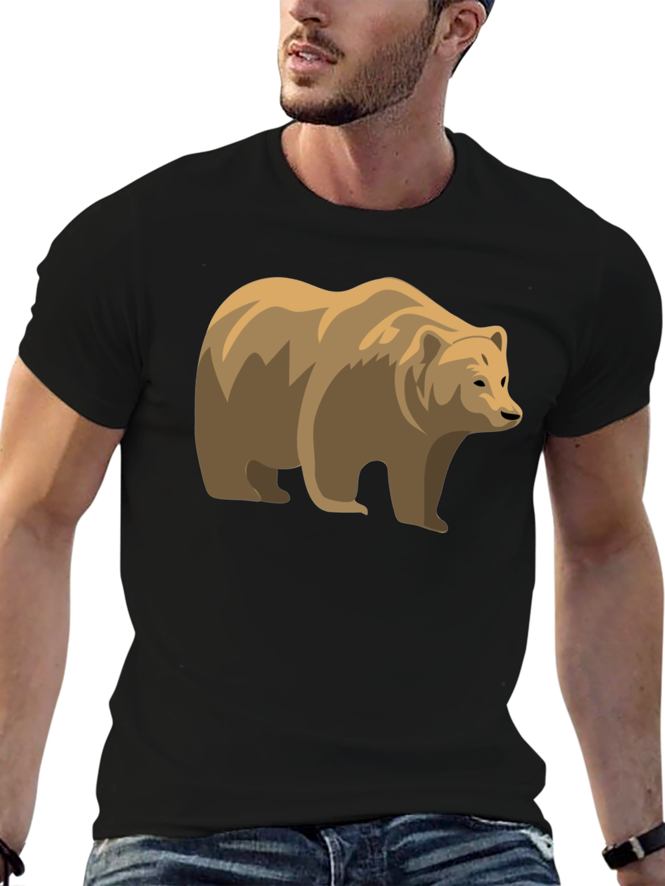 Bear Graphic Black Tee - Stylish Wildlife Shirt