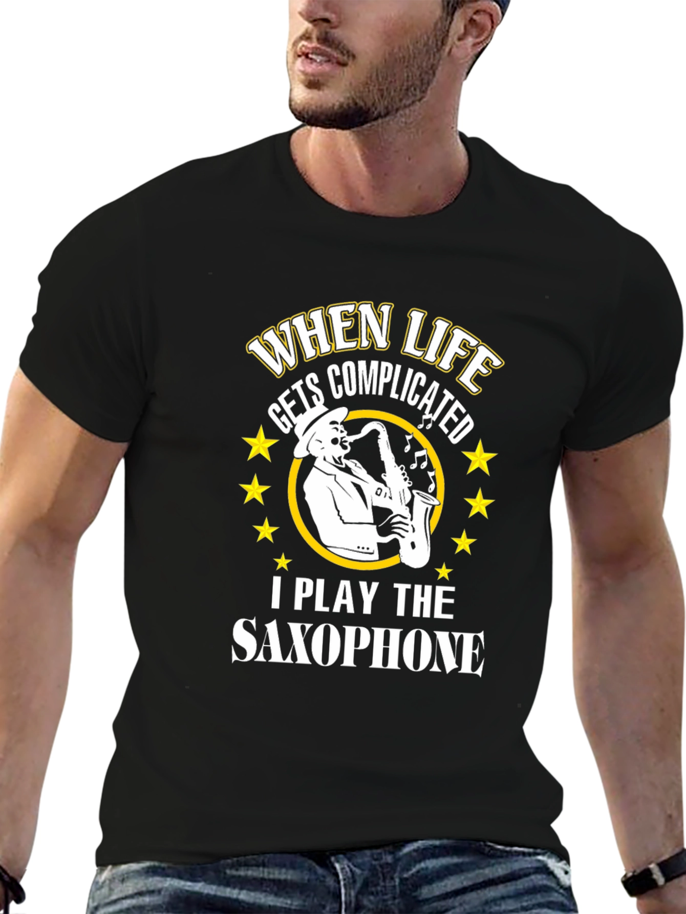 Saxophone Player Graphic T-Shirt Black