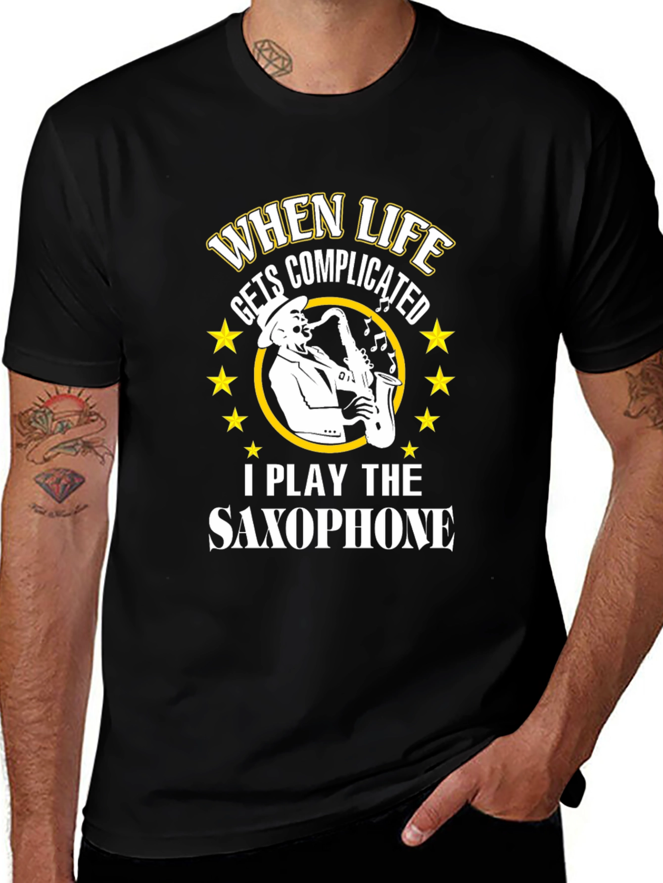 Saxophone Player Graphic T-Shirt Black