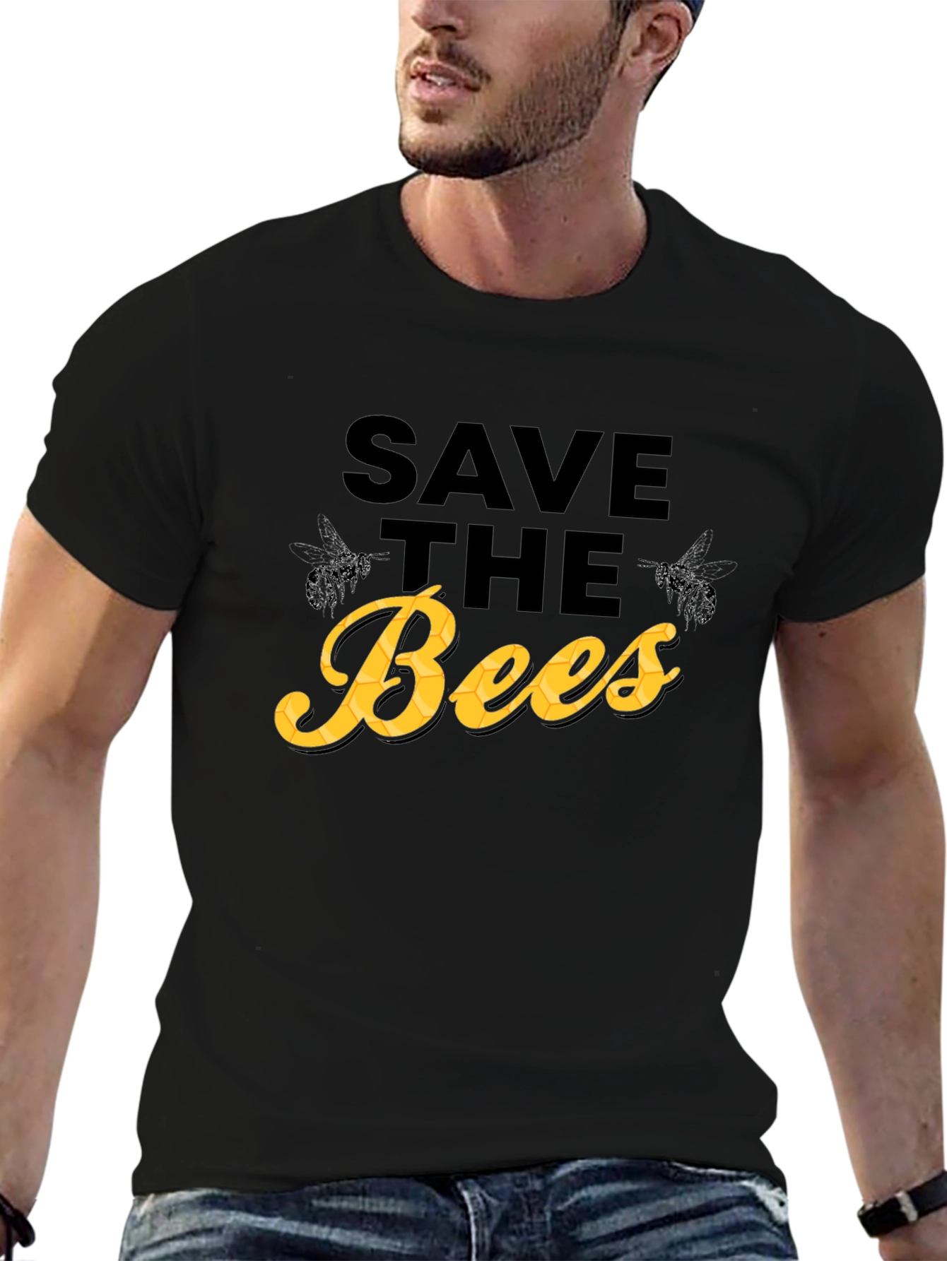 Save the Bees T-Shirt - Black Cotton Graphic Tee