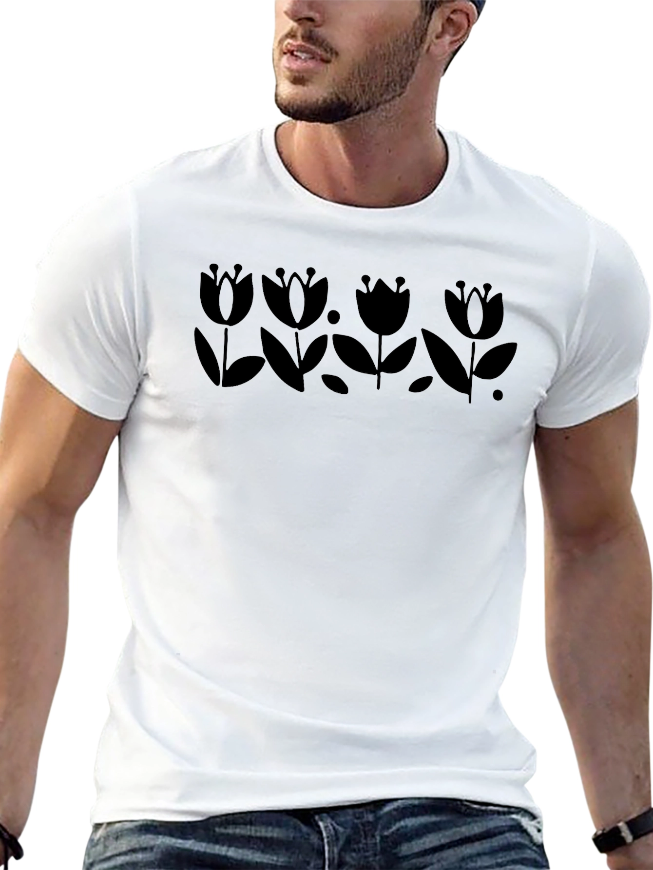 Floral Silhouette Black T-Shirt