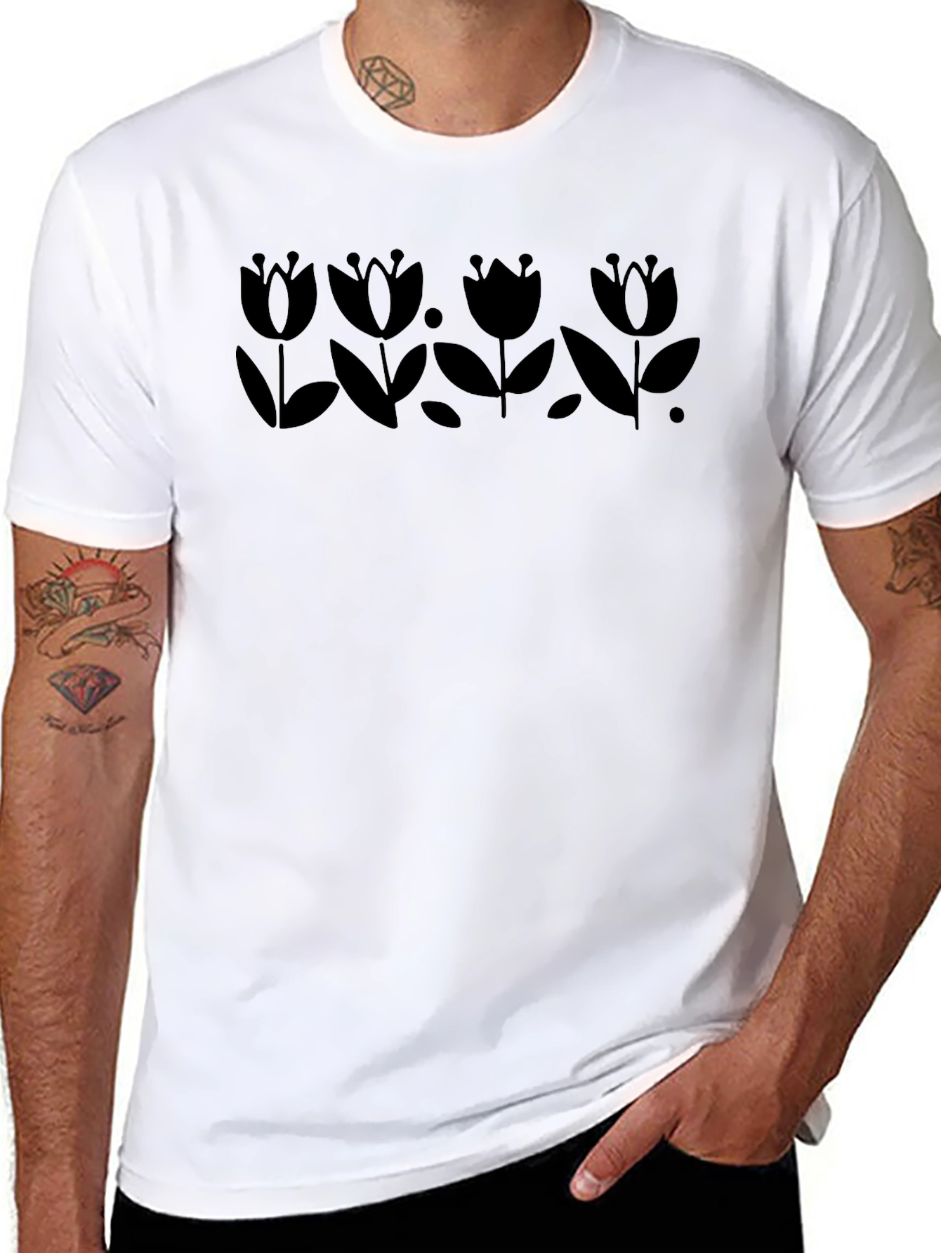 Floral Silhouette Black T-Shirt