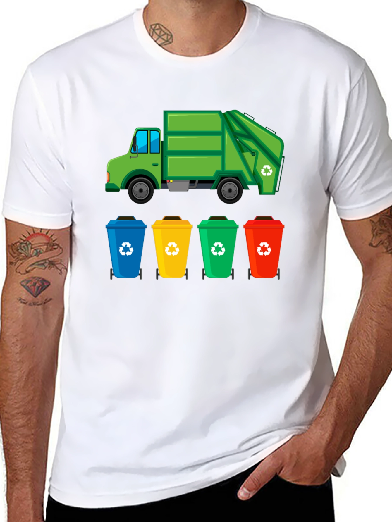 Recycle Truck & Bins Graphic T-Shirt - Eco-Friendly Design