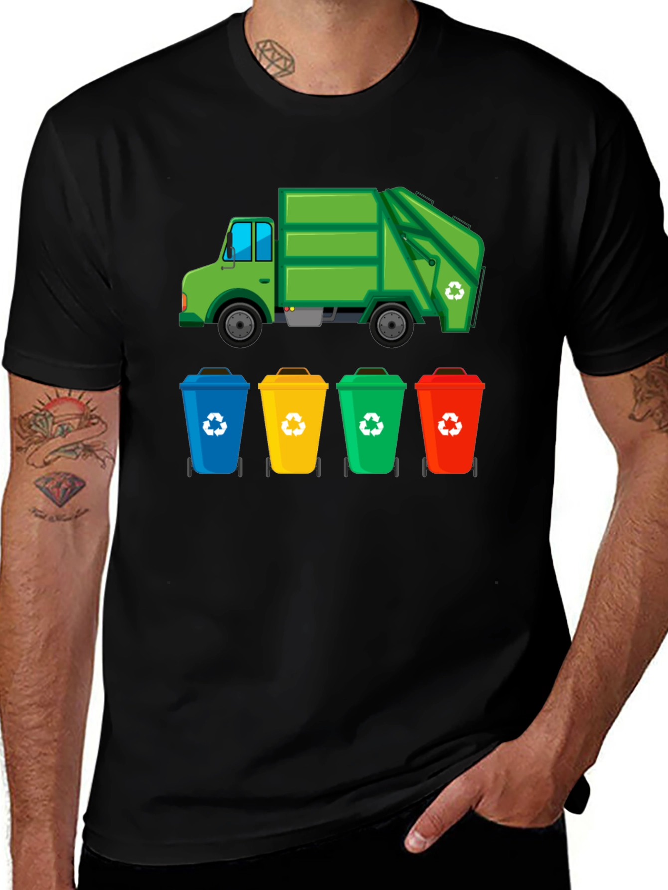Recycle Truck & Bins Graphic T-Shirt - Eco-Friendly Design