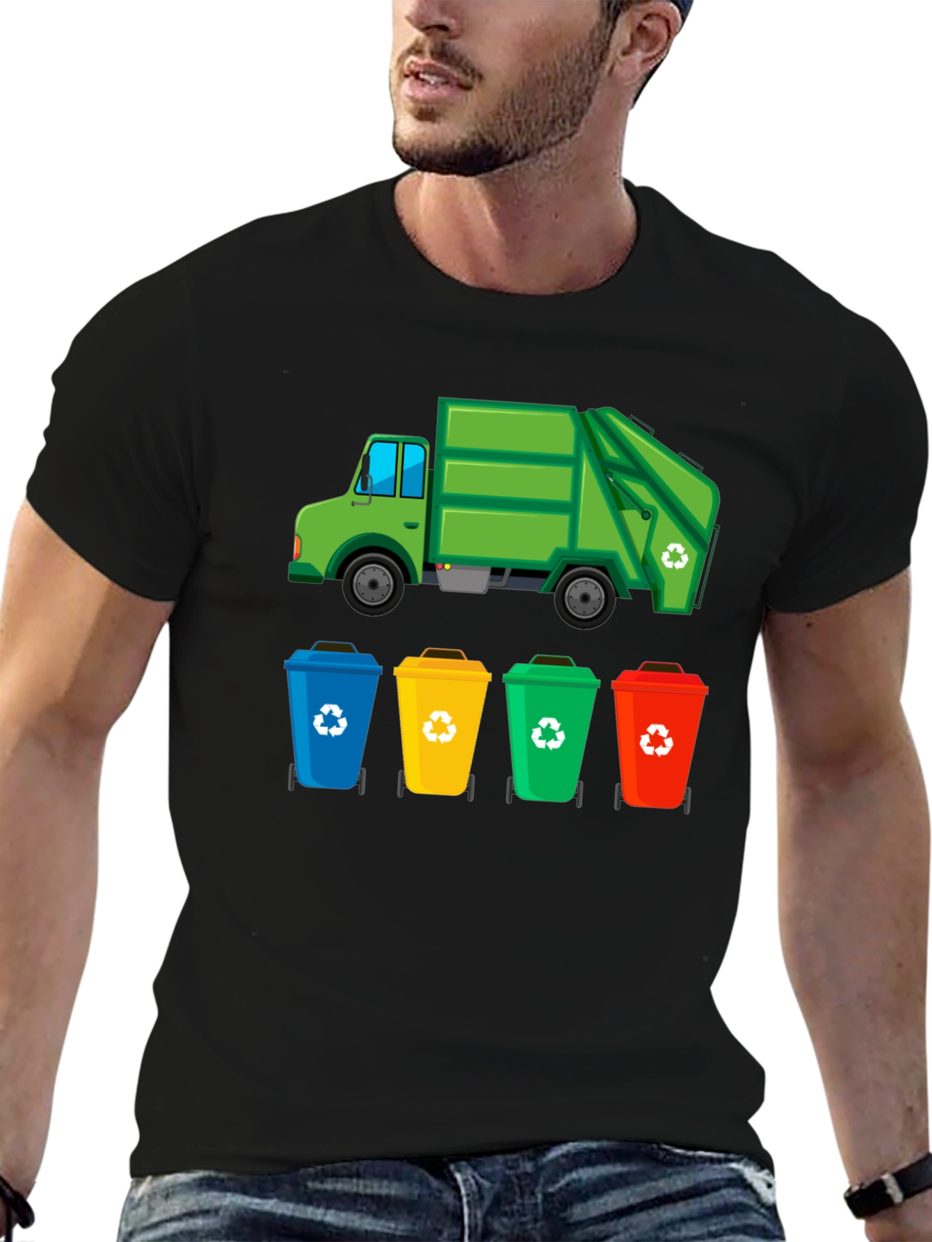 Recycle Truck & Bins Graphic T-Shirt - Eco-Friendly Design