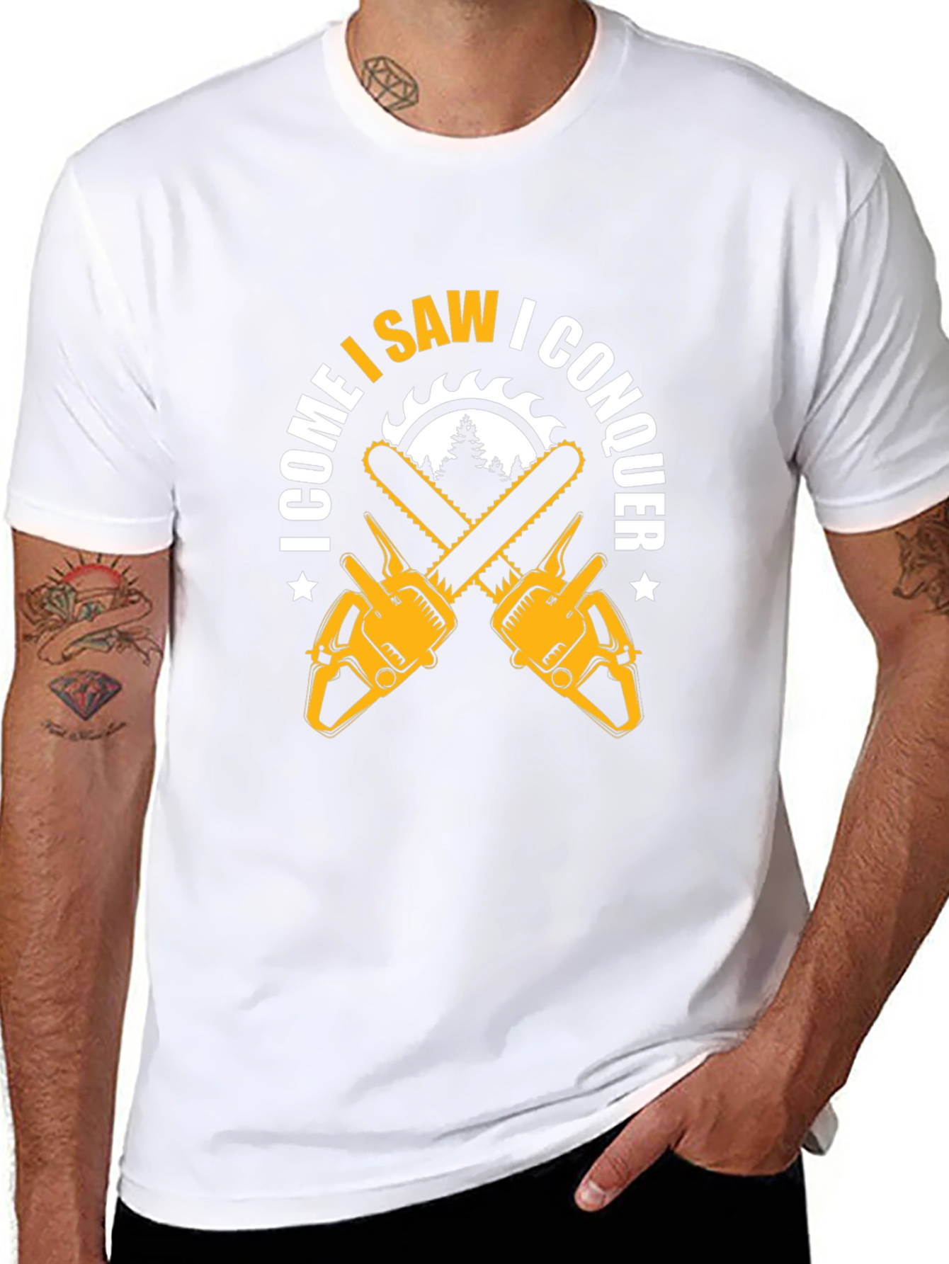 I Come I Saw I Conquer Chainsaw Graphic T-Shirt