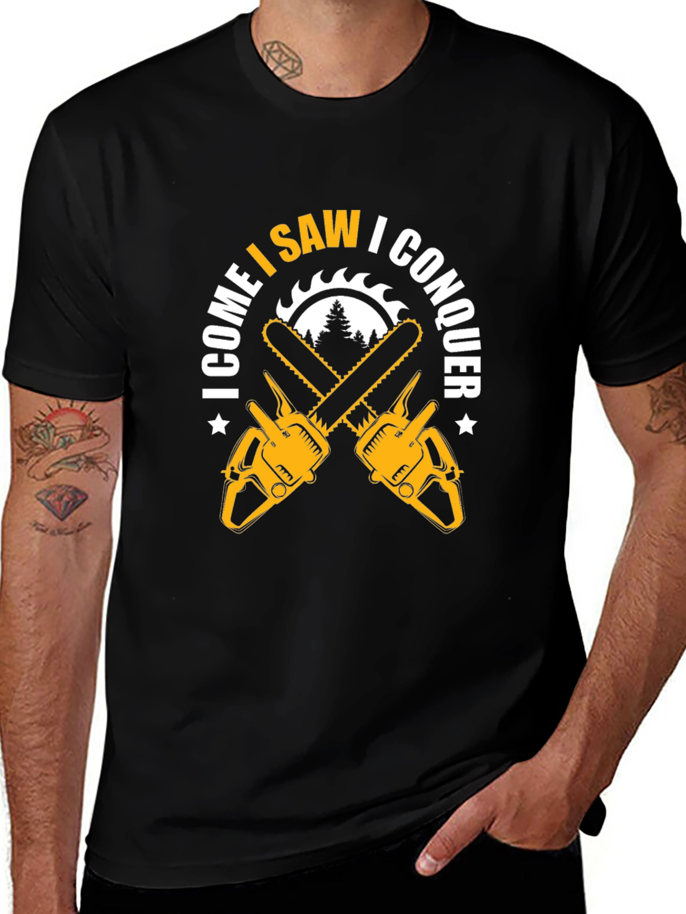 I Come I Saw I Conquer Chainsaw Graphic T-Shirt